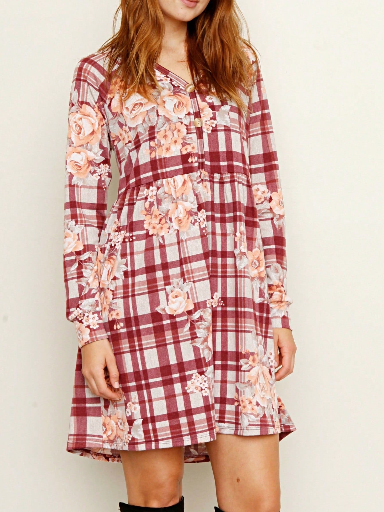 Boho Retro Stripe Plaid  Notch Neck Tab Sleeve  2K Shirt Tunic Shirt