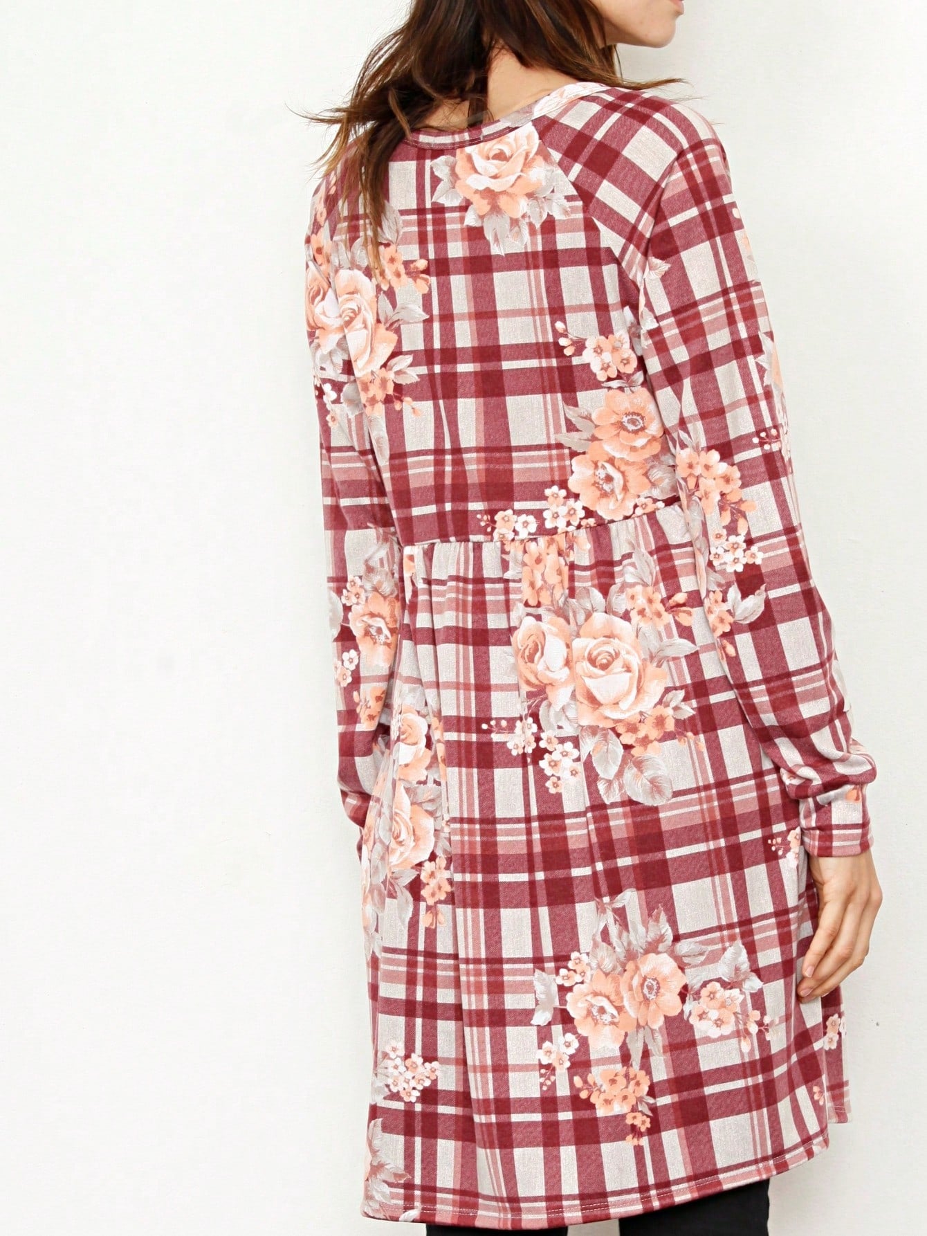 Boho Retro Stripe Plaid  Notch Neck Tab Sleeve  2K Shirt Tunic Shirt