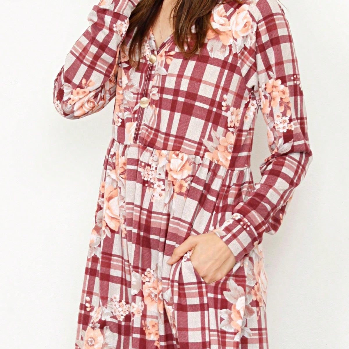 Boho Retro Stripe Plaid  Notch Neck Tab Sleeve  2K Shirt Tunic Shirt