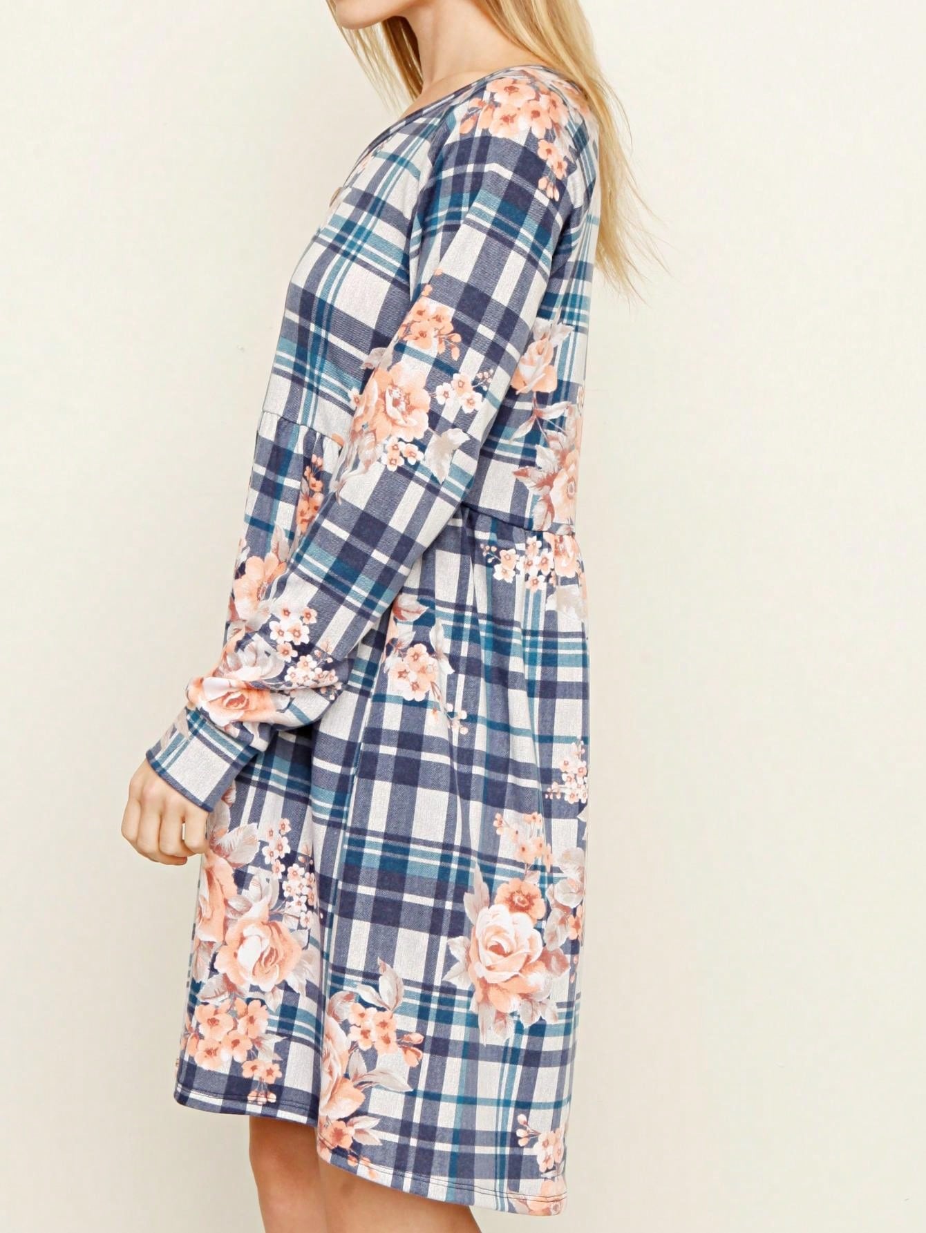 Boho Retro Stripe Plaid  Notch Neck Tab Sleeve  2K Shirt Tunic Shirt