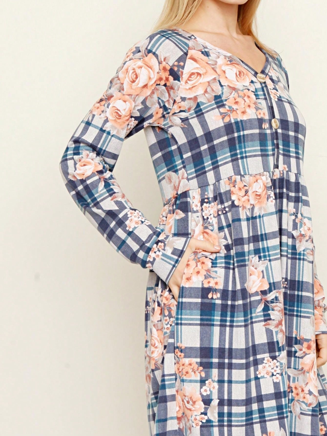 Boho Retro Stripe Plaid  Notch Neck Tab Sleeve  2K Shirt Tunic Shirt