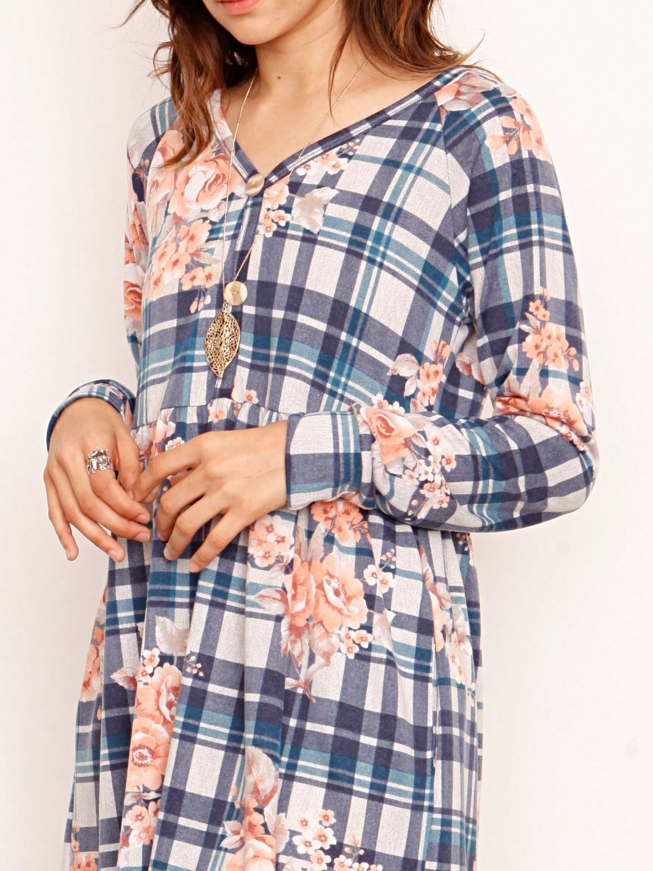 Boho Retro Stripe Plaid  Notch Neck Tab Sleeve  2K Shirt Tunic Shirt