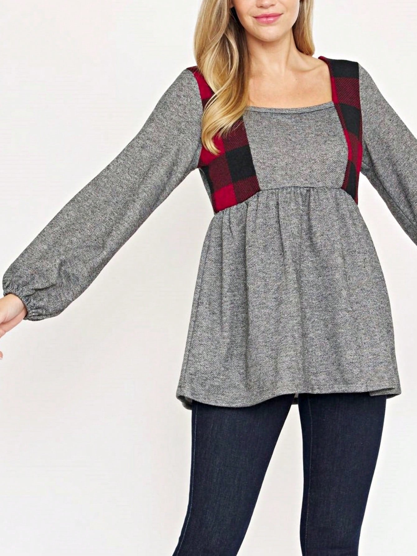 Boho Retro 90's Vintage Preppy Aline Baby Doll Checkered Cotton Top Blouse Cozy Plaid Fall Winter Tunic