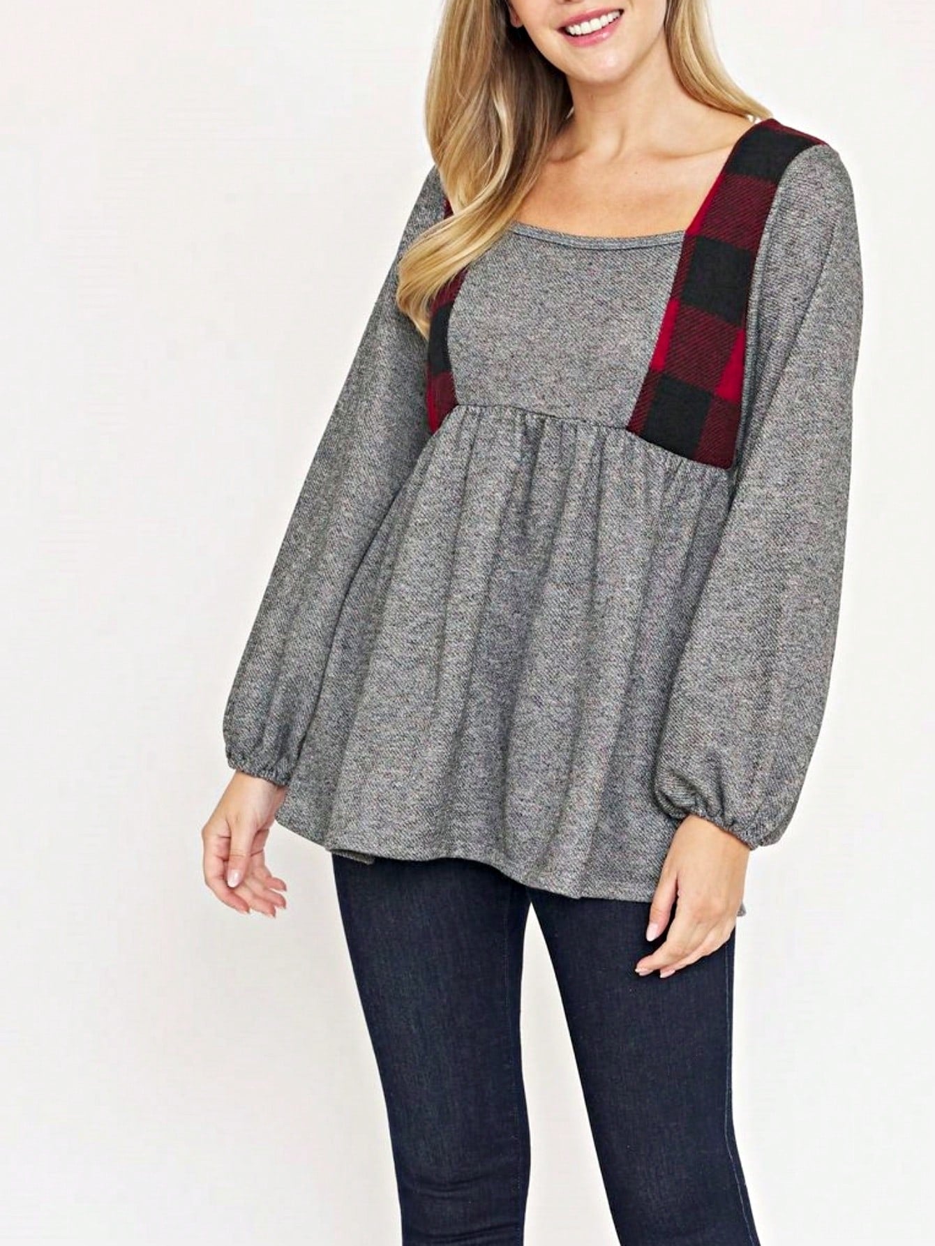 Boho Retro 90's Vintage Preppy Aline Baby Doll Checkered Cotton Top Blouse Cozy Plaid Fall Winter Tunic