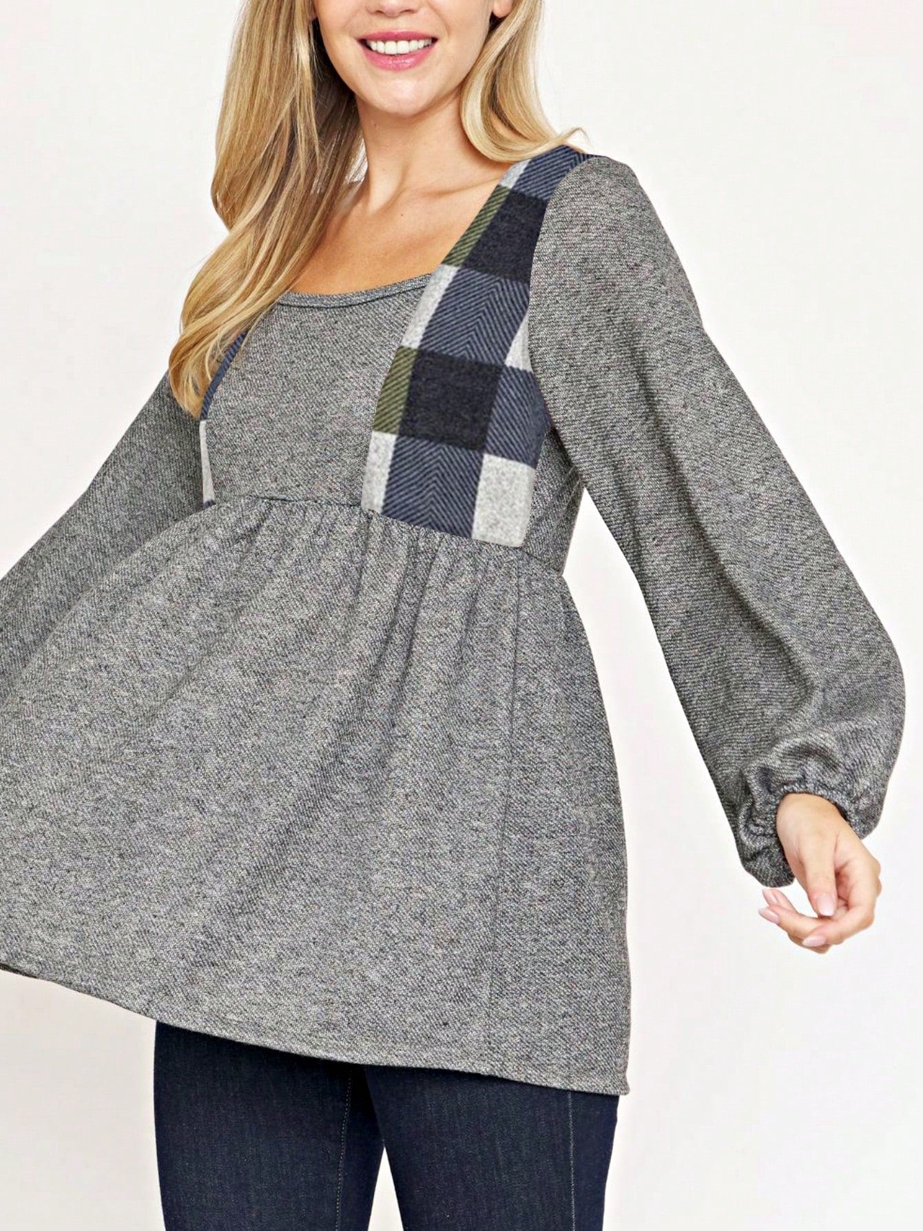 Boho Retro 90's Vintage Preppy Aline Baby Doll Checkered Cotton Top Blouse Cozy Plaid Fall Winter Tunic