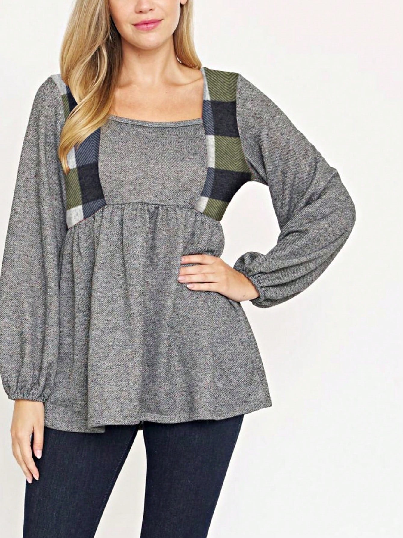 Boho Retro 90's Vintage Preppy Aline Baby Doll Checkered Cotton Top Blouse Cozy Plaid Fall Winter Tunic