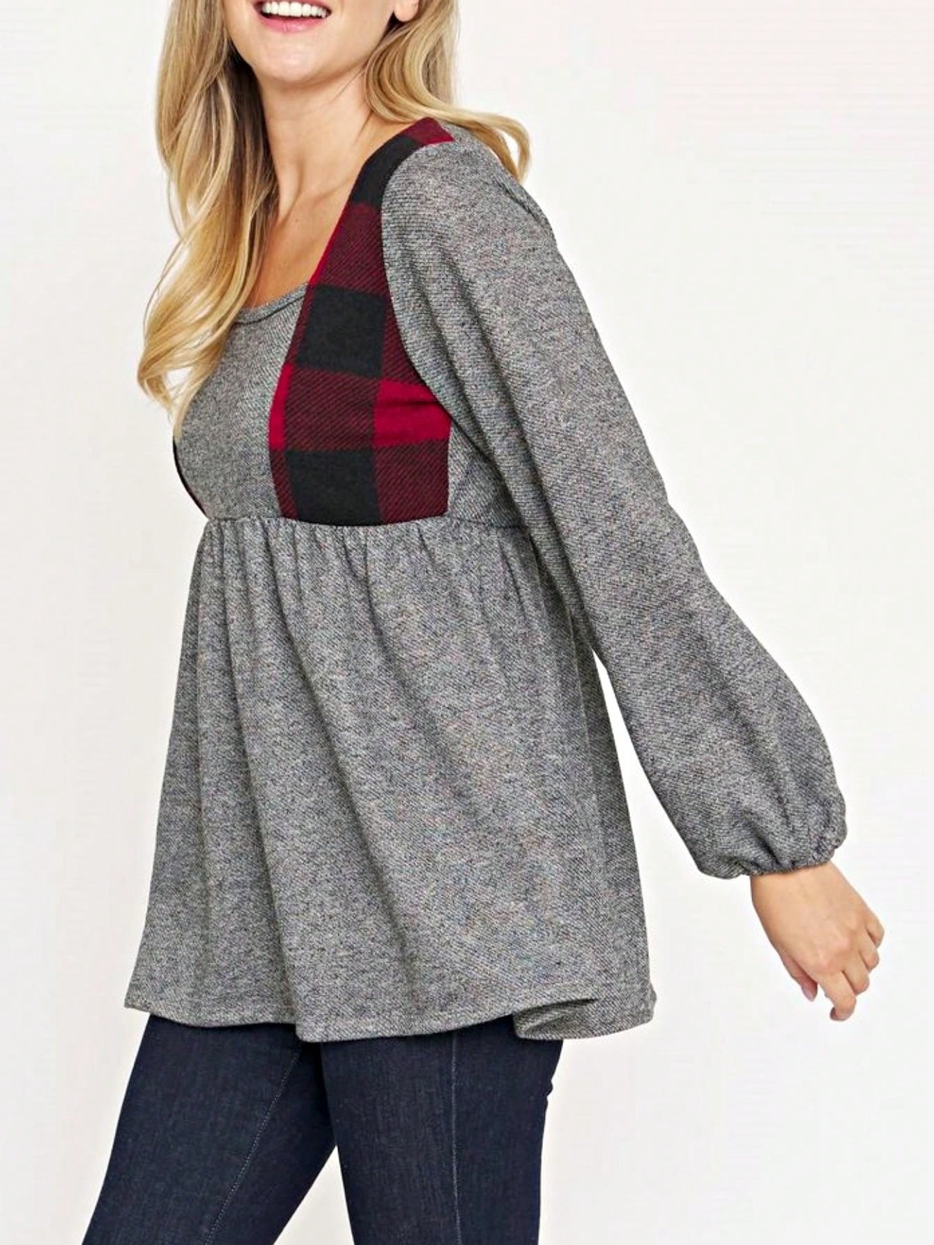 Boho Retro 90's Vintage Preppy Aline Baby Doll Checkered Cotton Top Blouse Cozy Plaid Fall Winter Tunic