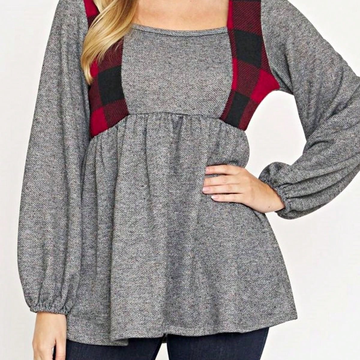 Boho Retro 90's Vintage Preppy Aline Baby Doll Checkered Cotton Top Blouse Cozy Plaid Fall Winter Tunic
