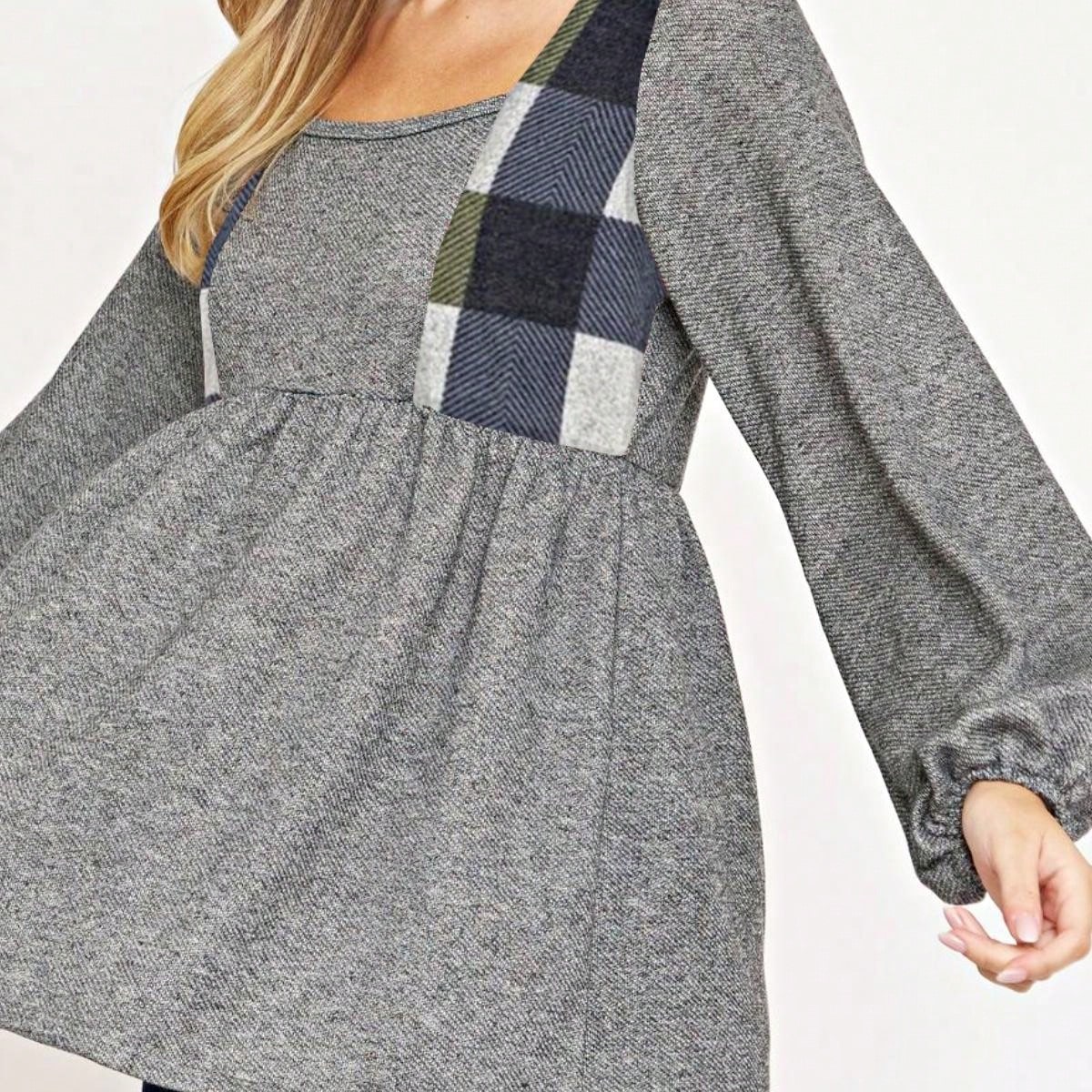 Boho Retro 90's Vintage Preppy Aline Baby Doll Checkered Cotton Top Blouse Cozy Plaid Fall Winter Tunic