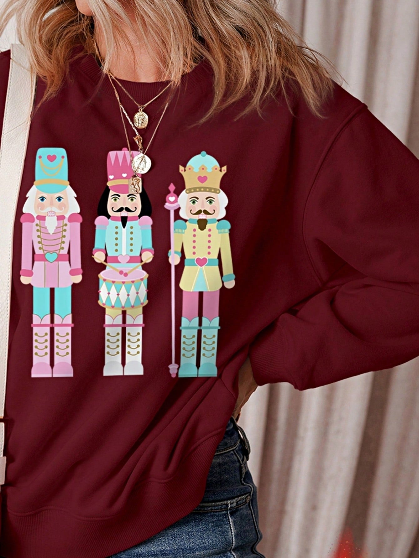 Boho Retro Cream Beige Vintage 90's Star Jean Patch Cotton Mix Long Sleeve Top Pull Over Dolman Sleeve Sweatshirt Pullover