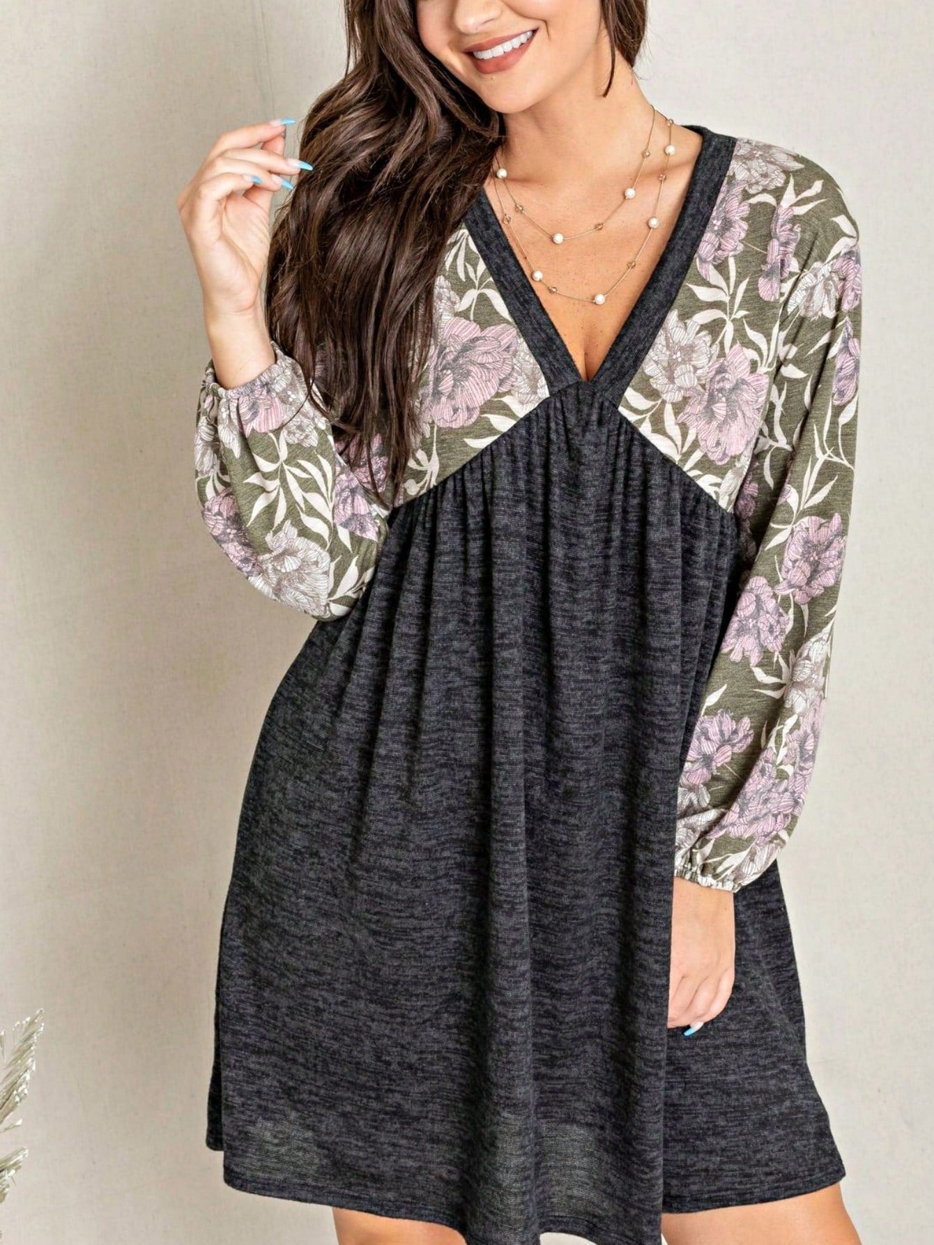 Boho Retro Half  Long Balloon Sleeve Ruffle Bell  Tiered Patch Work Flower Tiered Knit Dress