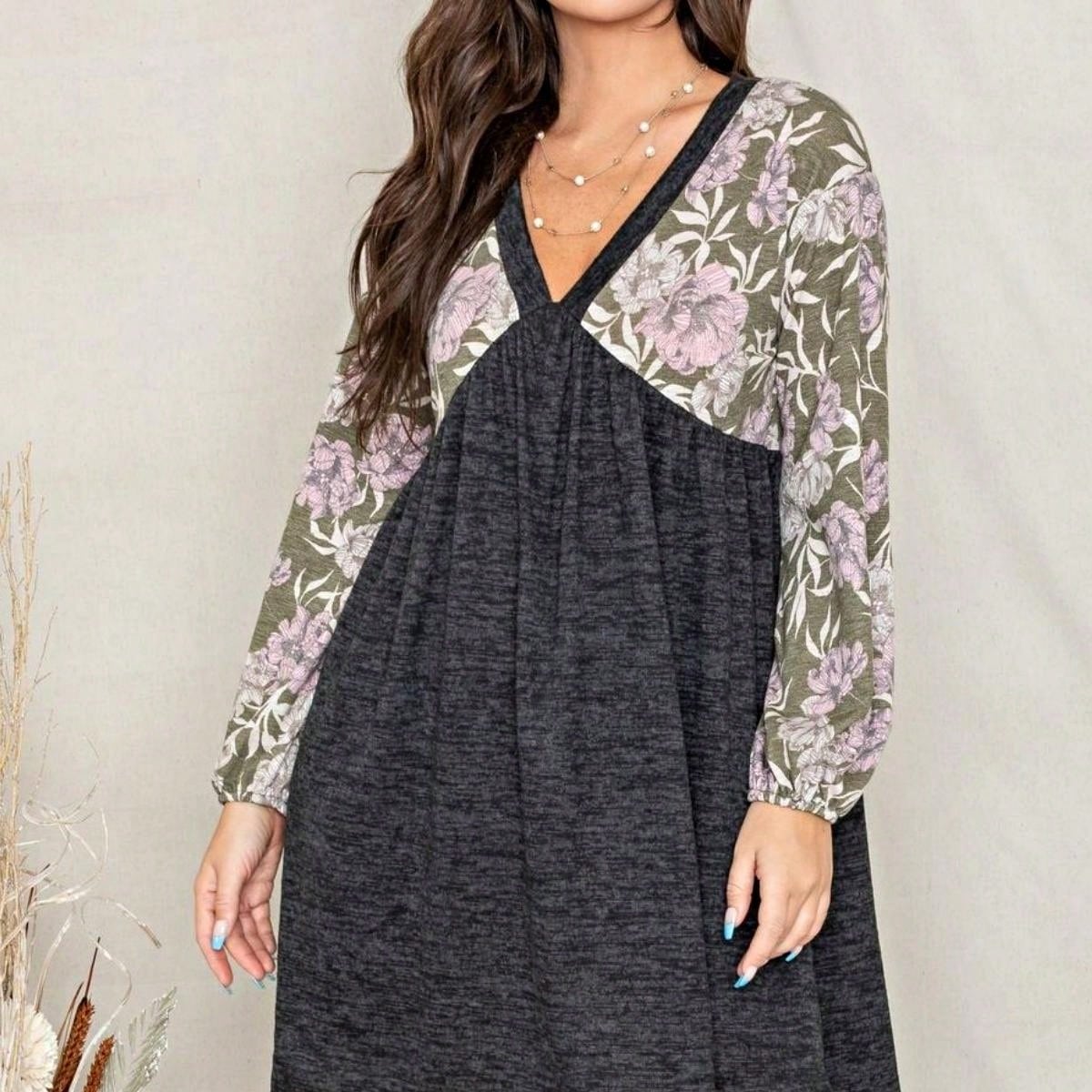 Boho Retro Half  Long Balloon Sleeve Ruffle Bell  Tiered Patch Work Flower Tiered Knit Dress