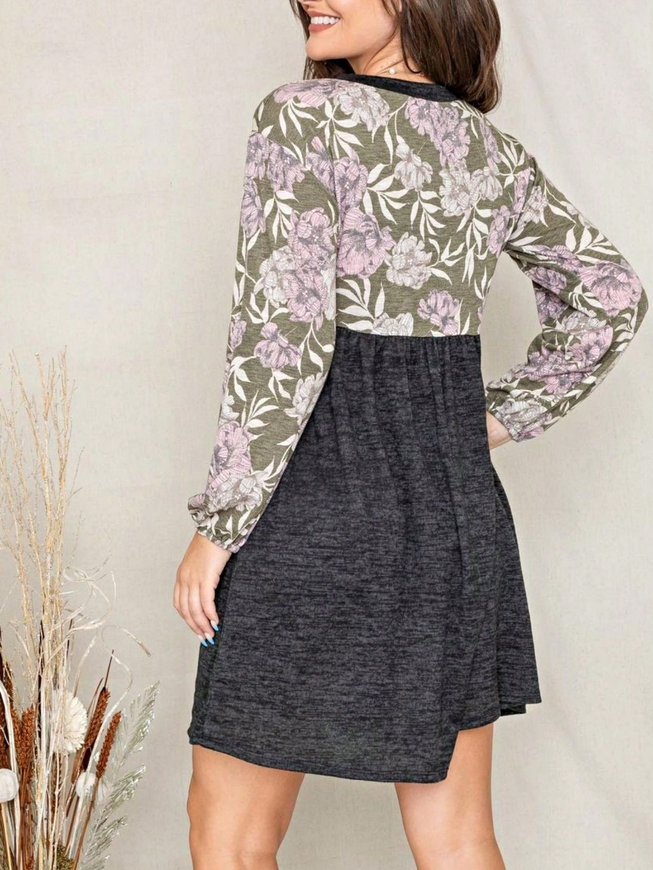 Boho Retro Half  Long Balloon Sleeve Ruffle Bell  Tiered Patch Work Flower Tiered Knit Dress
