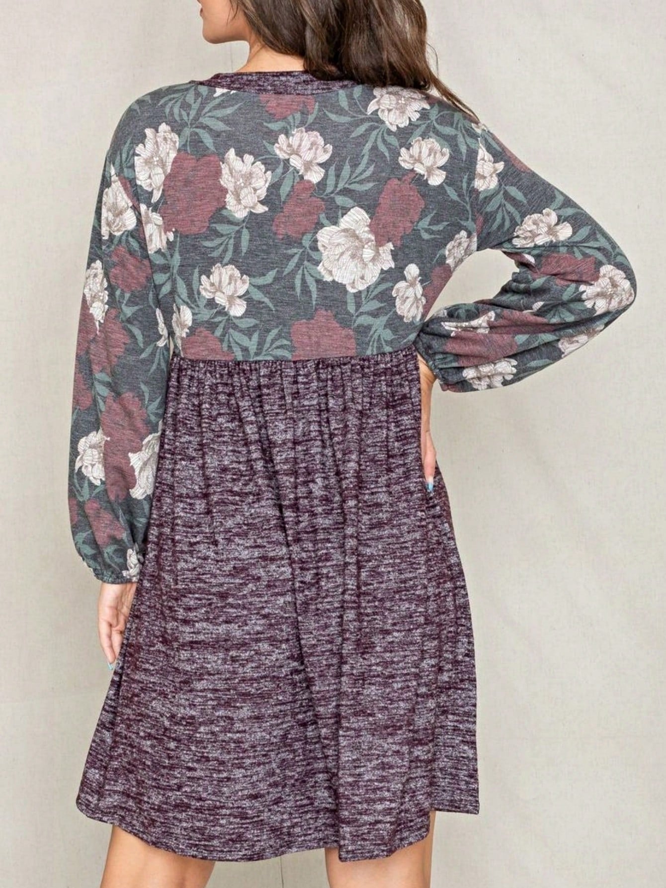 Boho Retro Half  Long Balloon Sleeve Ruffle Bell  Tiered Patch Work Flower Tiered Knit Dress