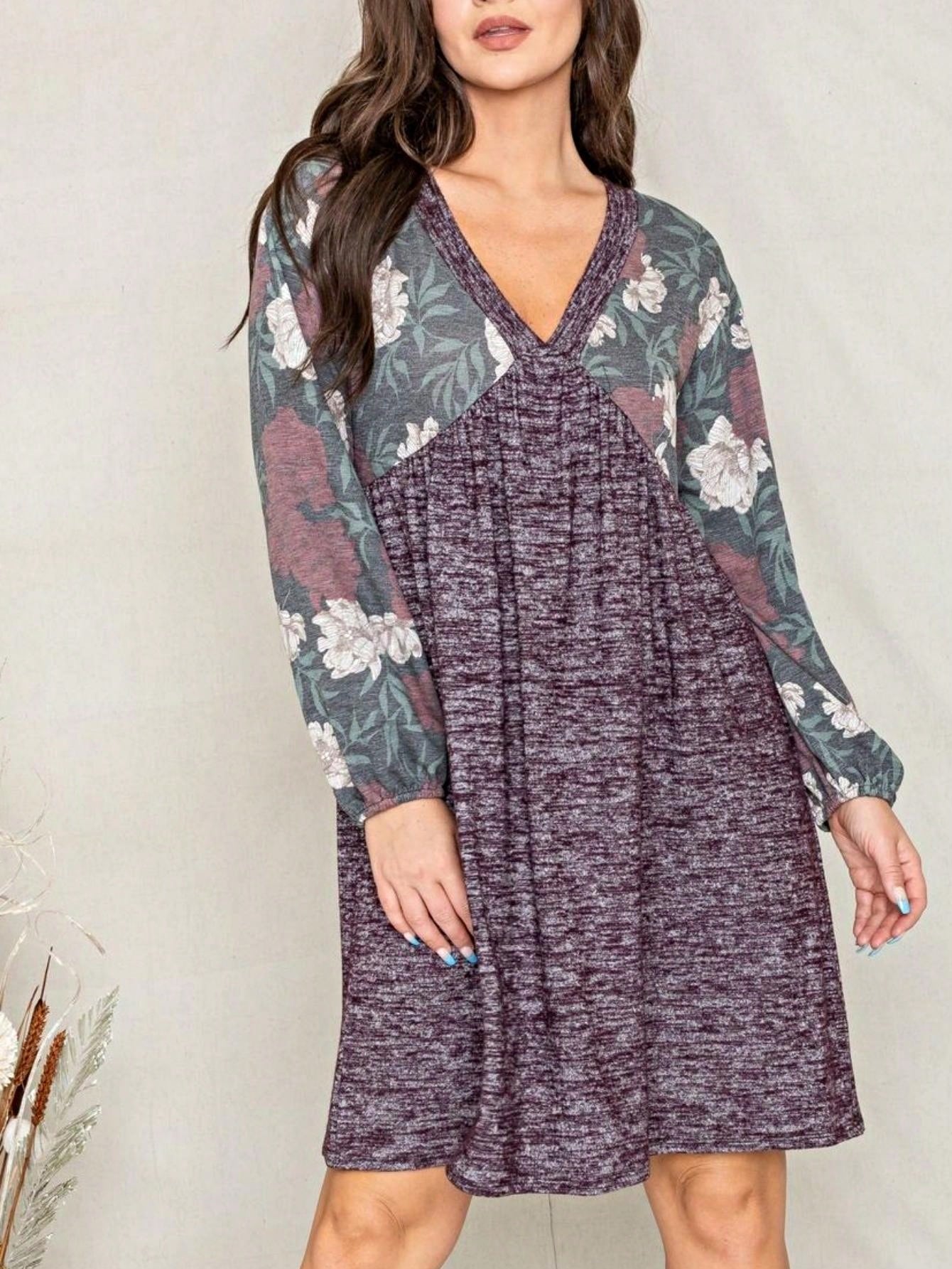 Boho Retro Half  Long Balloon Sleeve Ruffle Bell  Tiered Patch Work Flower Tiered Knit Dress