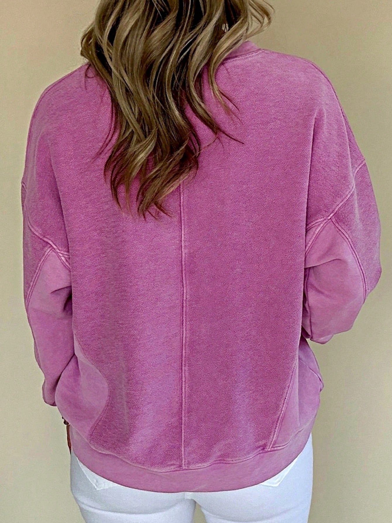 Boho Retro Vintage 90's Cotton Vanilla Beige Button Waffle Patchwork Long Pocket Sleeve Henley Knit Top Sweat Shirt Pullover
