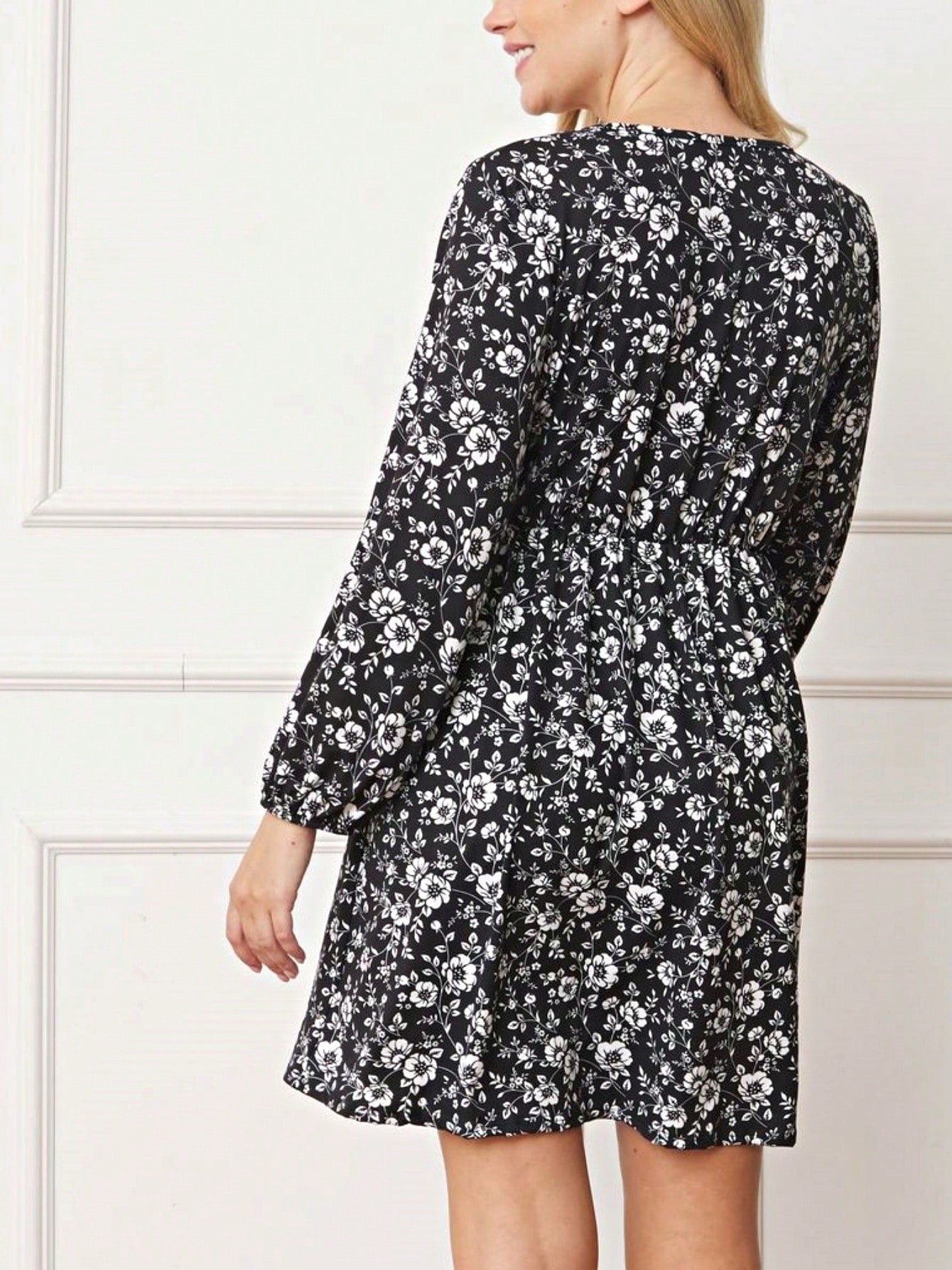Boho Retro Half  Long Balloon Sleeve Ruffle Bell  Tiered Patch Work Flower Tiered Knit Dress