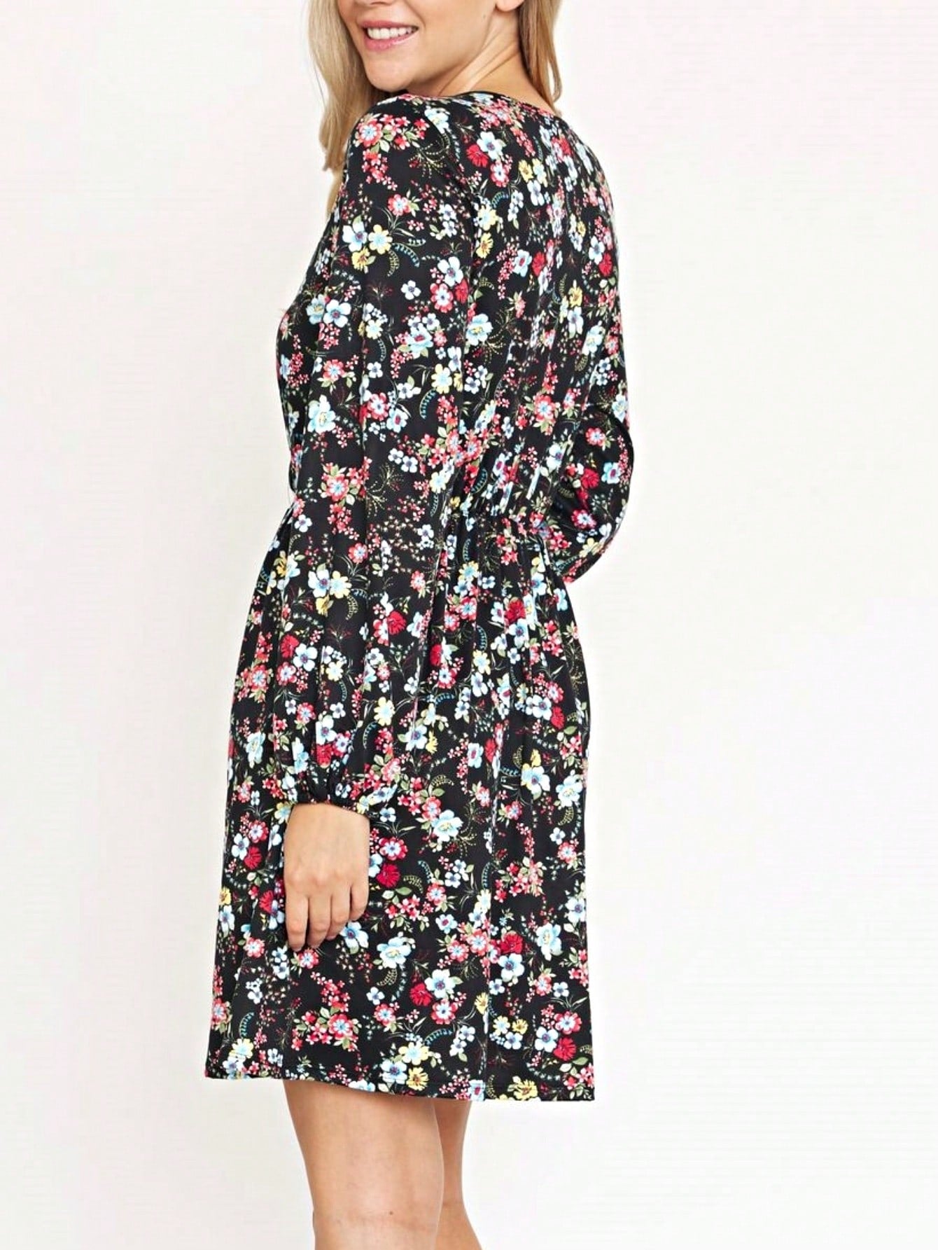 Boho Retro Half  Long Balloon Sleeve Ruffle Bell  Tiered Patch Work Flower Tiered Knit Dress