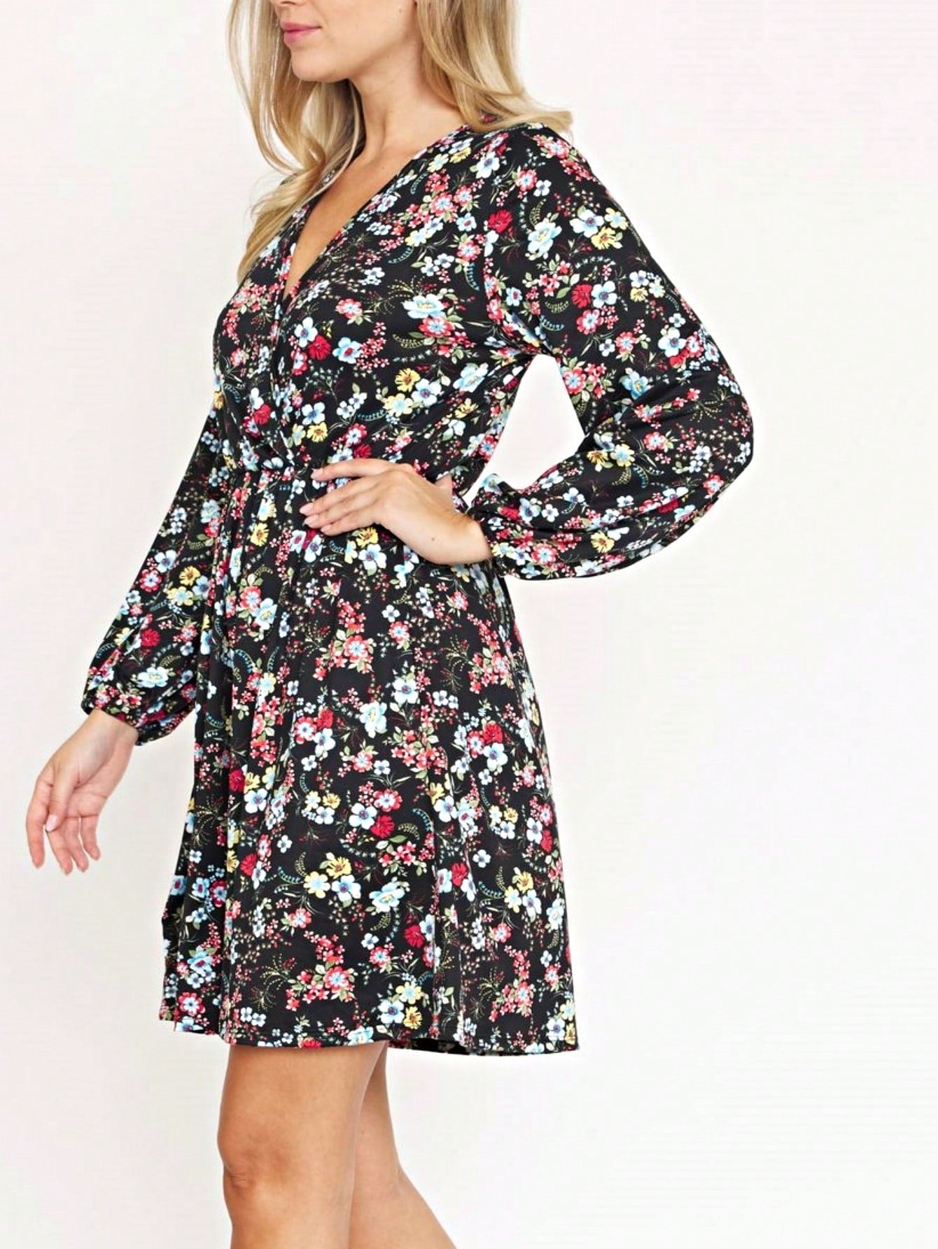 Boho Retro Half  Long Balloon Sleeve Ruffle Bell  Tiered Patch Work Flower Tiered Knit Dress
