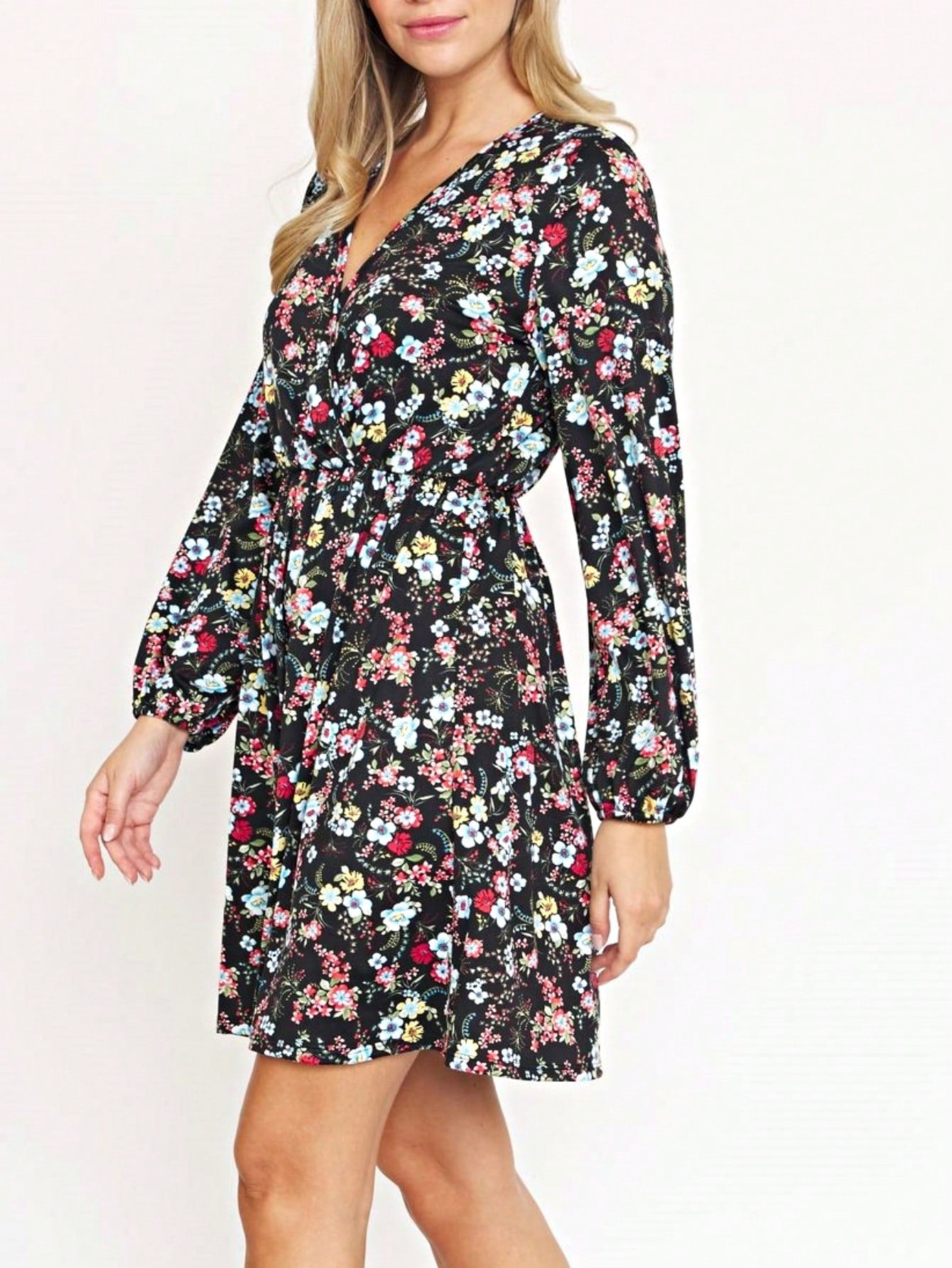 Boho Retro Half  Long Balloon Sleeve Ruffle Bell  Tiered Patch Work Flower Tiered Knit Dress