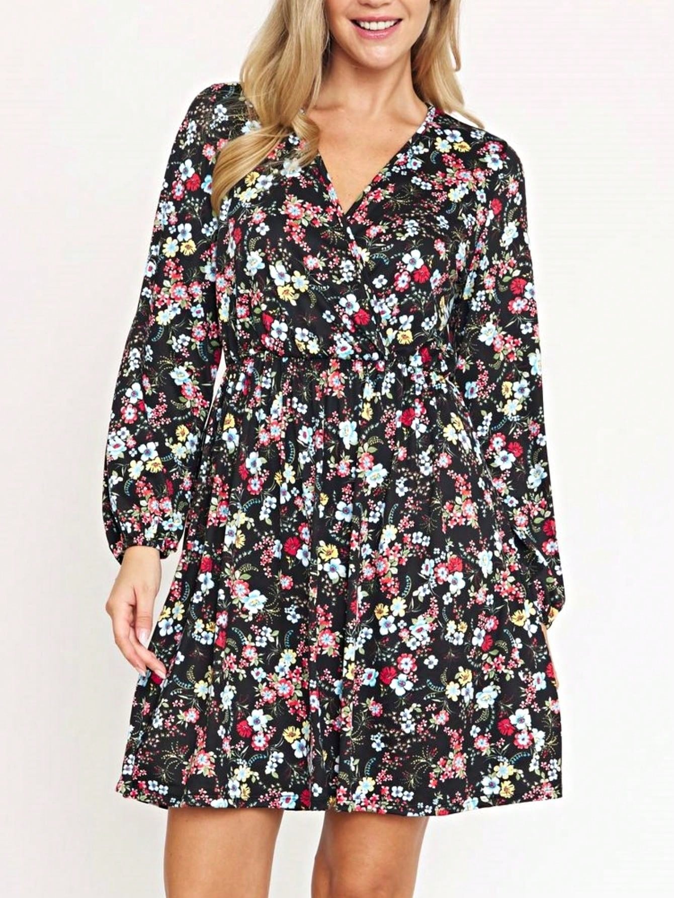 Boho Retro Half  Long Balloon Sleeve Ruffle Bell  Tiered Patch Work Flower Tiered Knit Dress