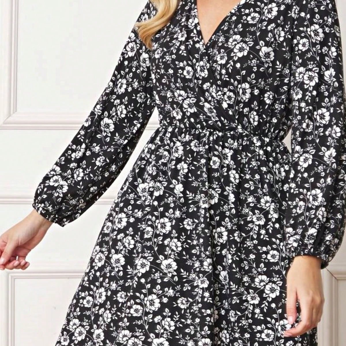 Boho Retro Half  Long Balloon Sleeve Ruffle Bell  Tiered Patch Work Flower Tiered Knit Dress