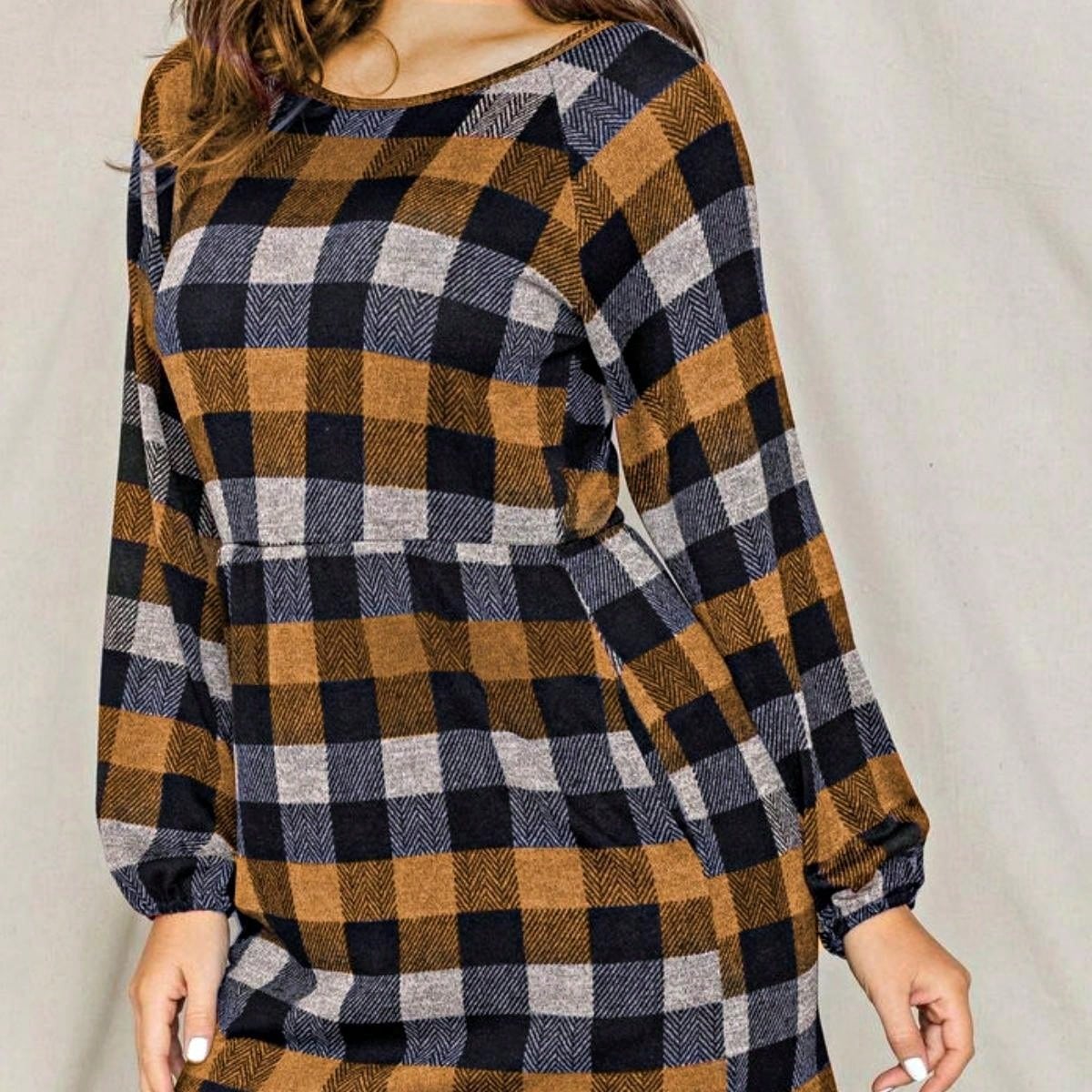 Boho Retro 70's 90's  Knit Brushed Ruffle Tiered Color Block Stripe Tunic Dress