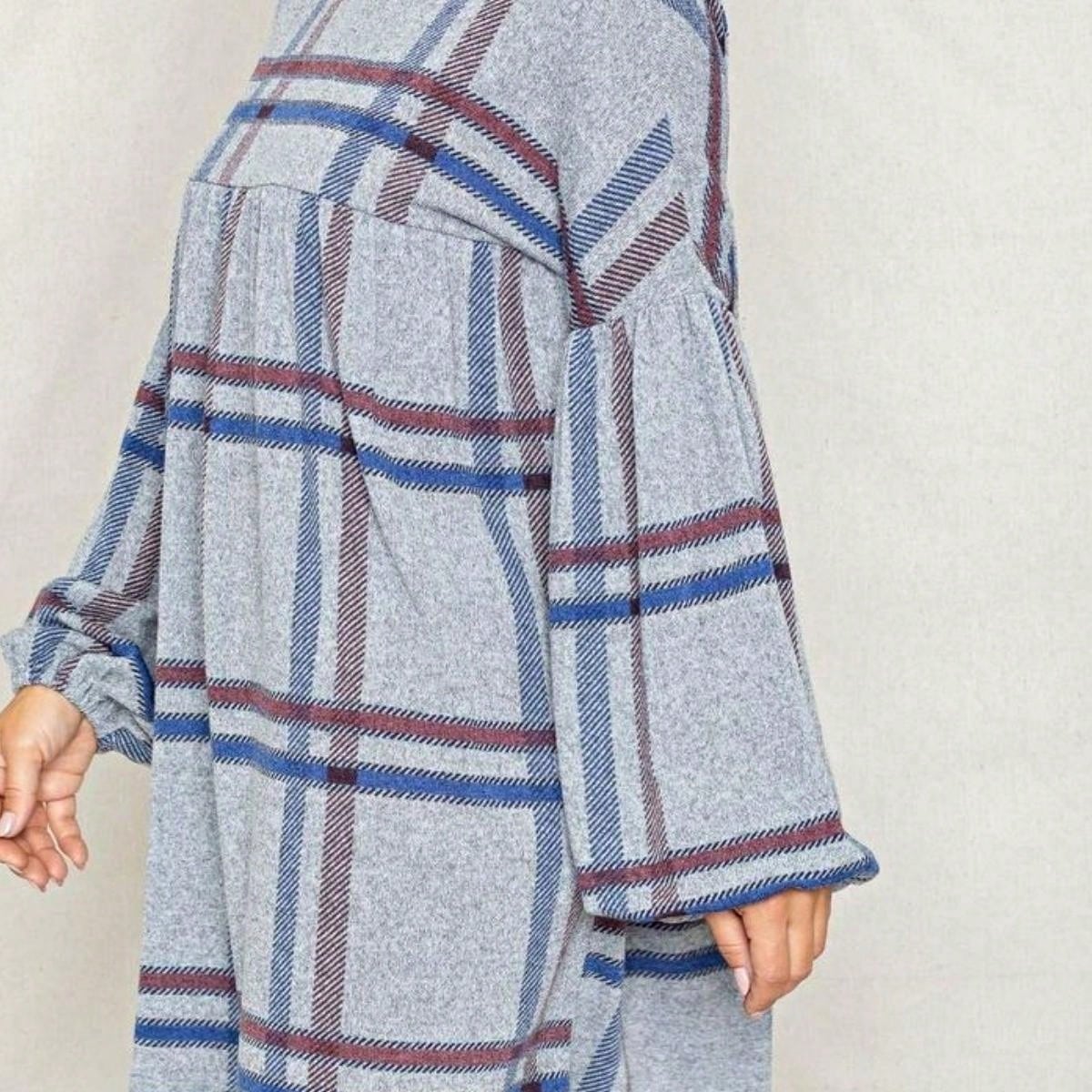 Boho Retro Knit Plaid Checker Floral Print Black Coral Cream Orange Off/One Shoulder Ruffle Sleeve Tiered Dress
