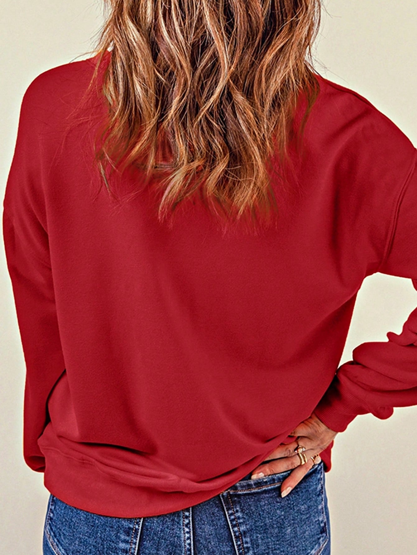 Boho Retro Cream Beige Vintage 90's Star Jean Patch Cotton Mix Long Sleeve Top Pull Over Dolman Sleeve Sweatshirt Pullover