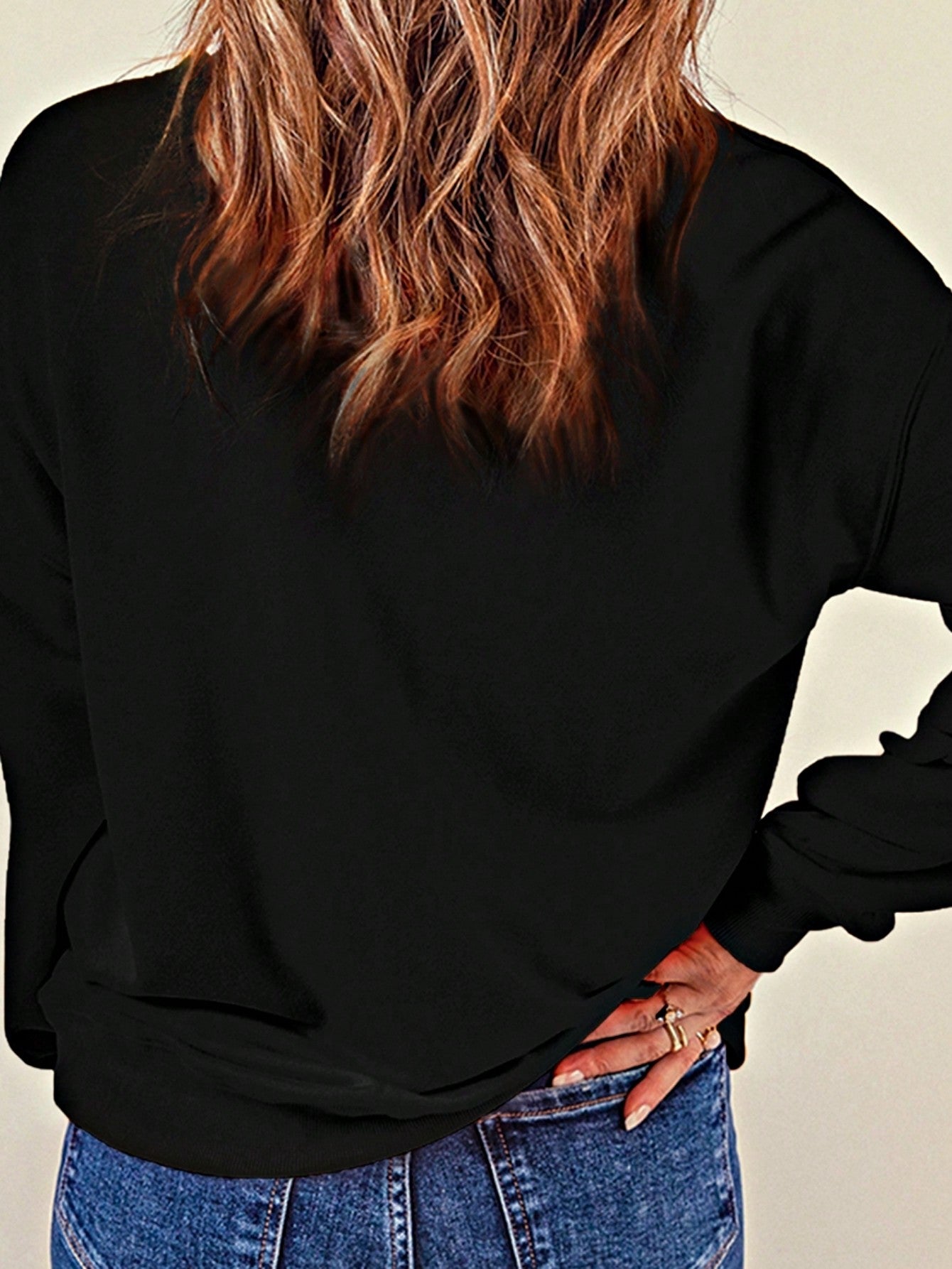 Boho Retro Cream Beige Vintage 90's Star Jean Patch Cotton Mix Long Sleeve Top Pull Over Dolman Sleeve Sweatshirt Pullover