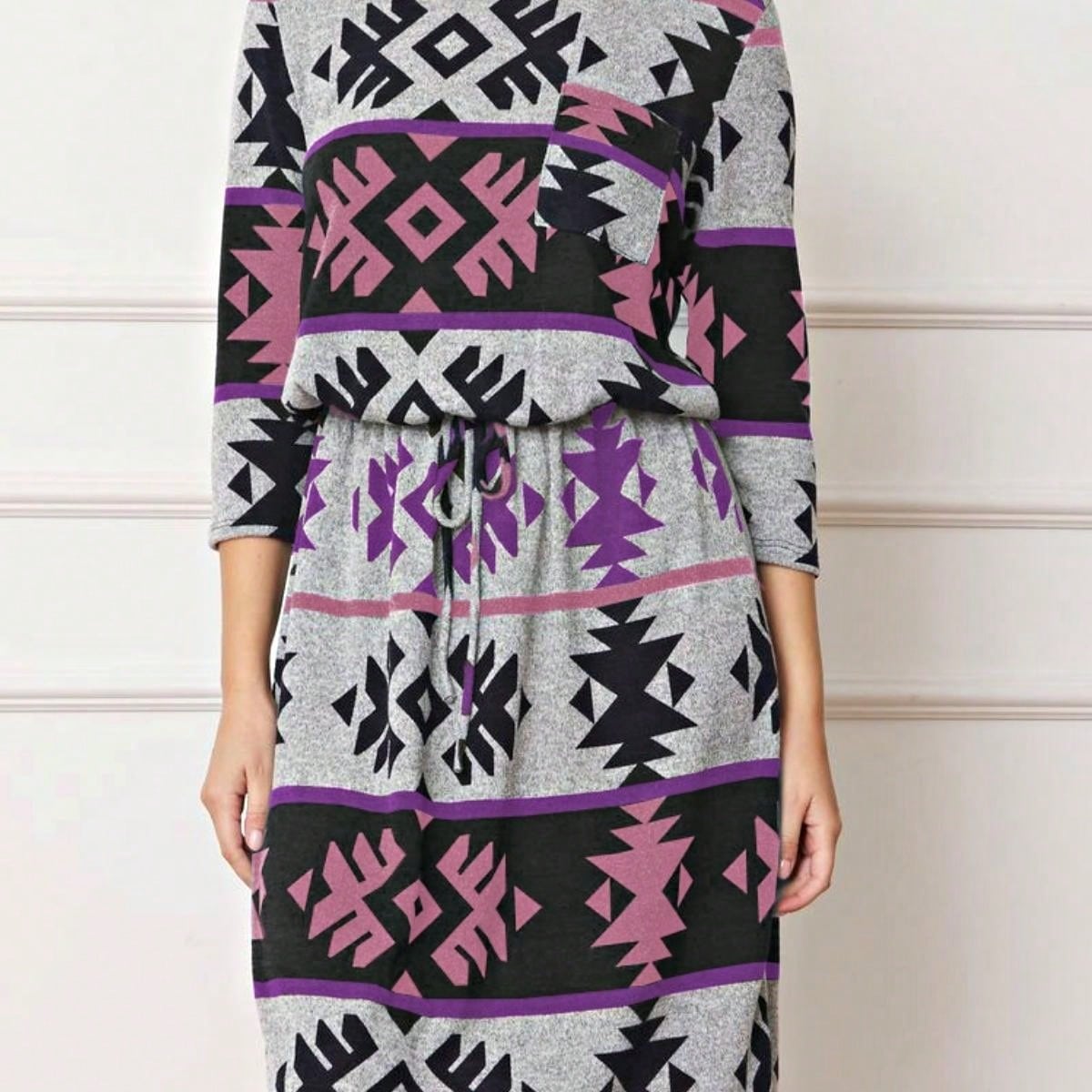 Boho Retro Half  Long Balloon Sleeve Ruffle Bell  Tiered Patch Work Flower Tiered Knit Dress