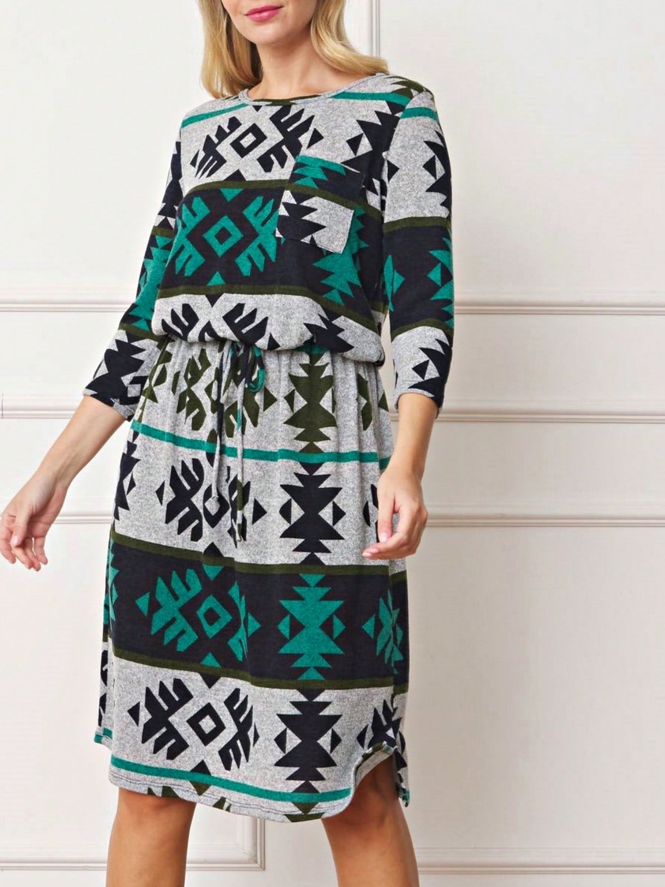 Boho Retro Half  Long Balloon Sleeve Ruffle Bell  Tiered Patch Work Flower Tiered Knit Dress