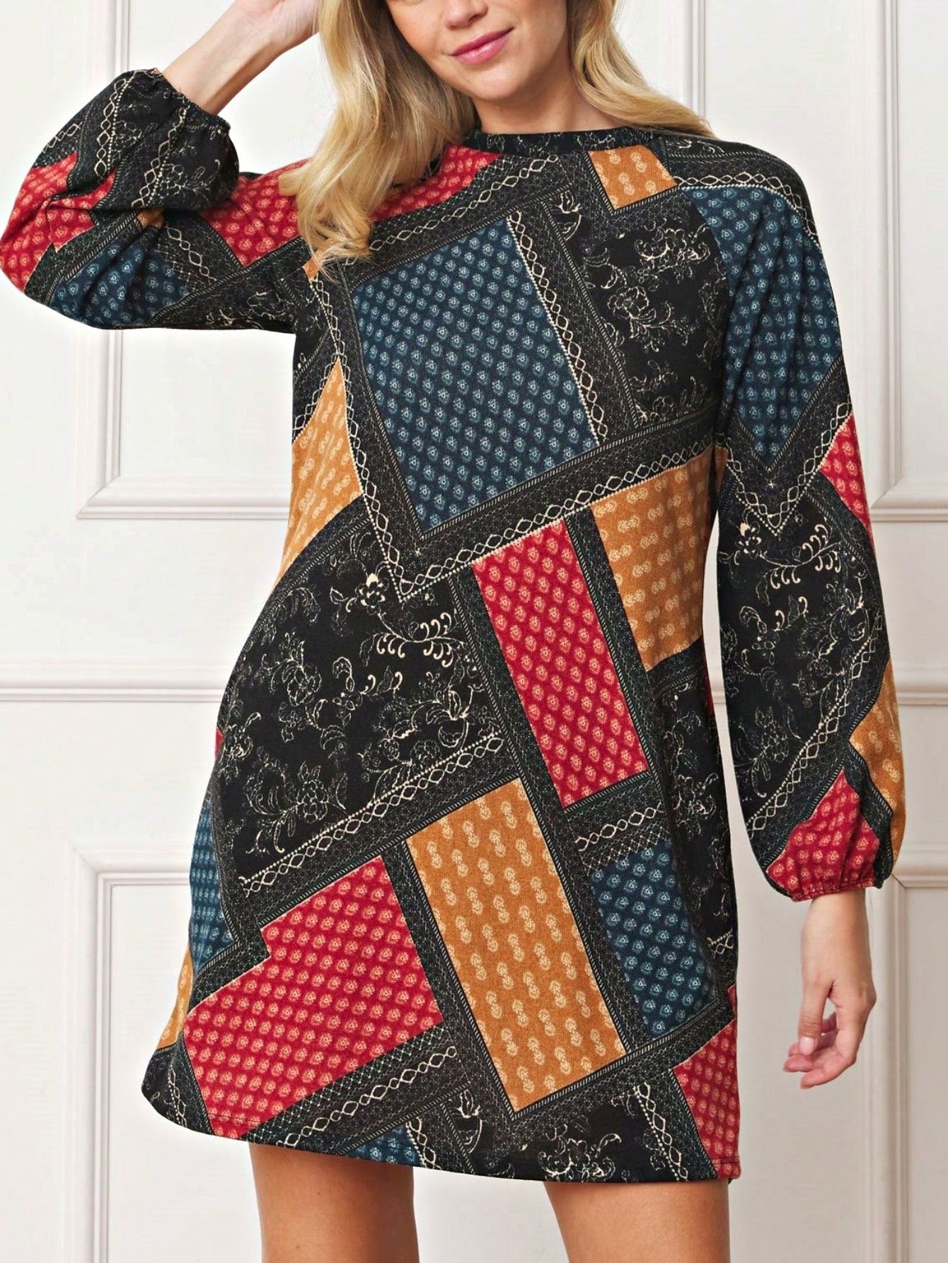 Summer Boho Retro Ditsy Floral  Notch Neck Bubble Sleeve Y2K Tiered Color Block Dress|  Small -3 XL