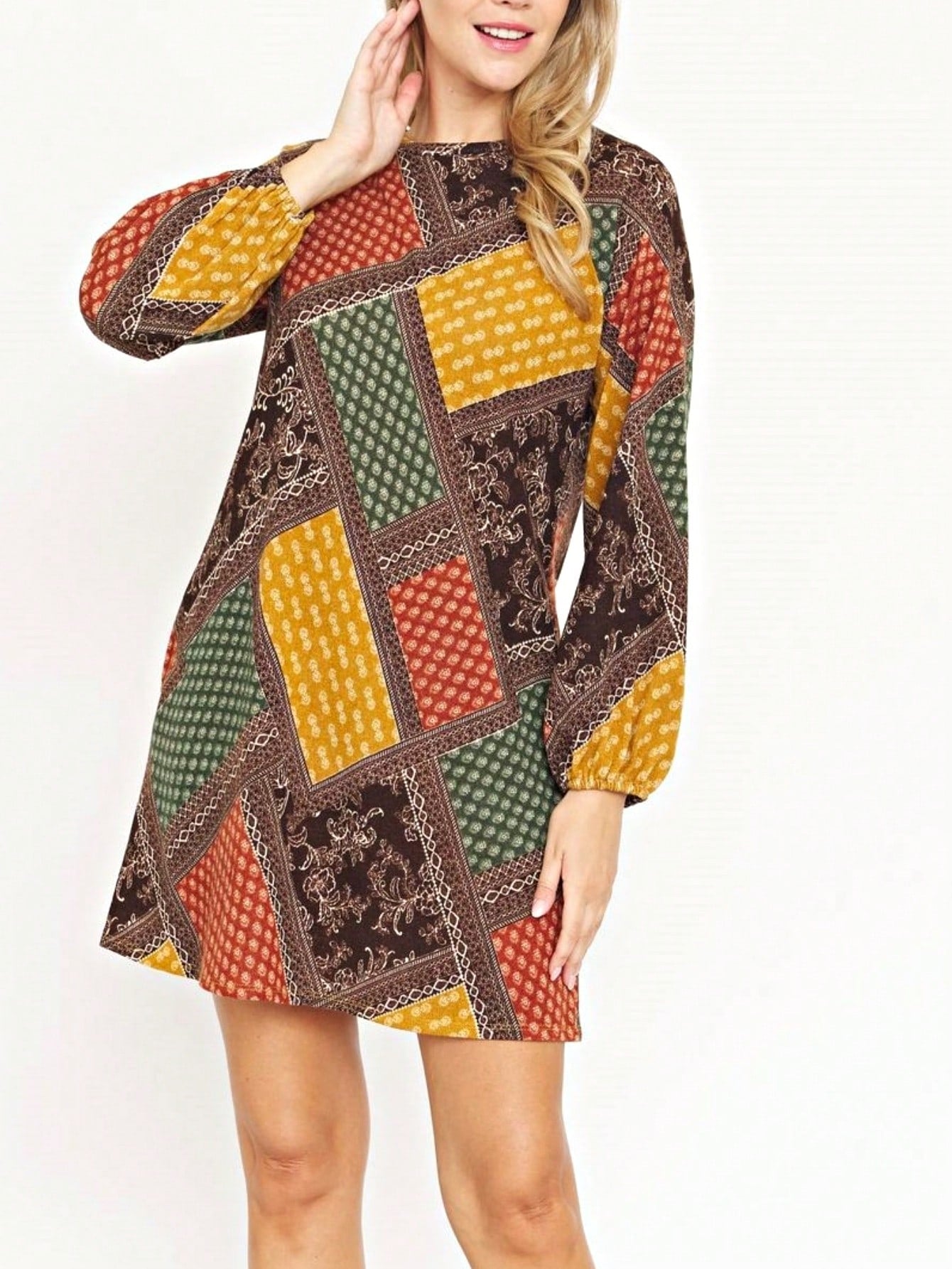 Summer Boho Retro Ditsy Floral  Notch Neck Bubble Sleeve Y2K Tiered Color Block Dress|  Small -3 XL