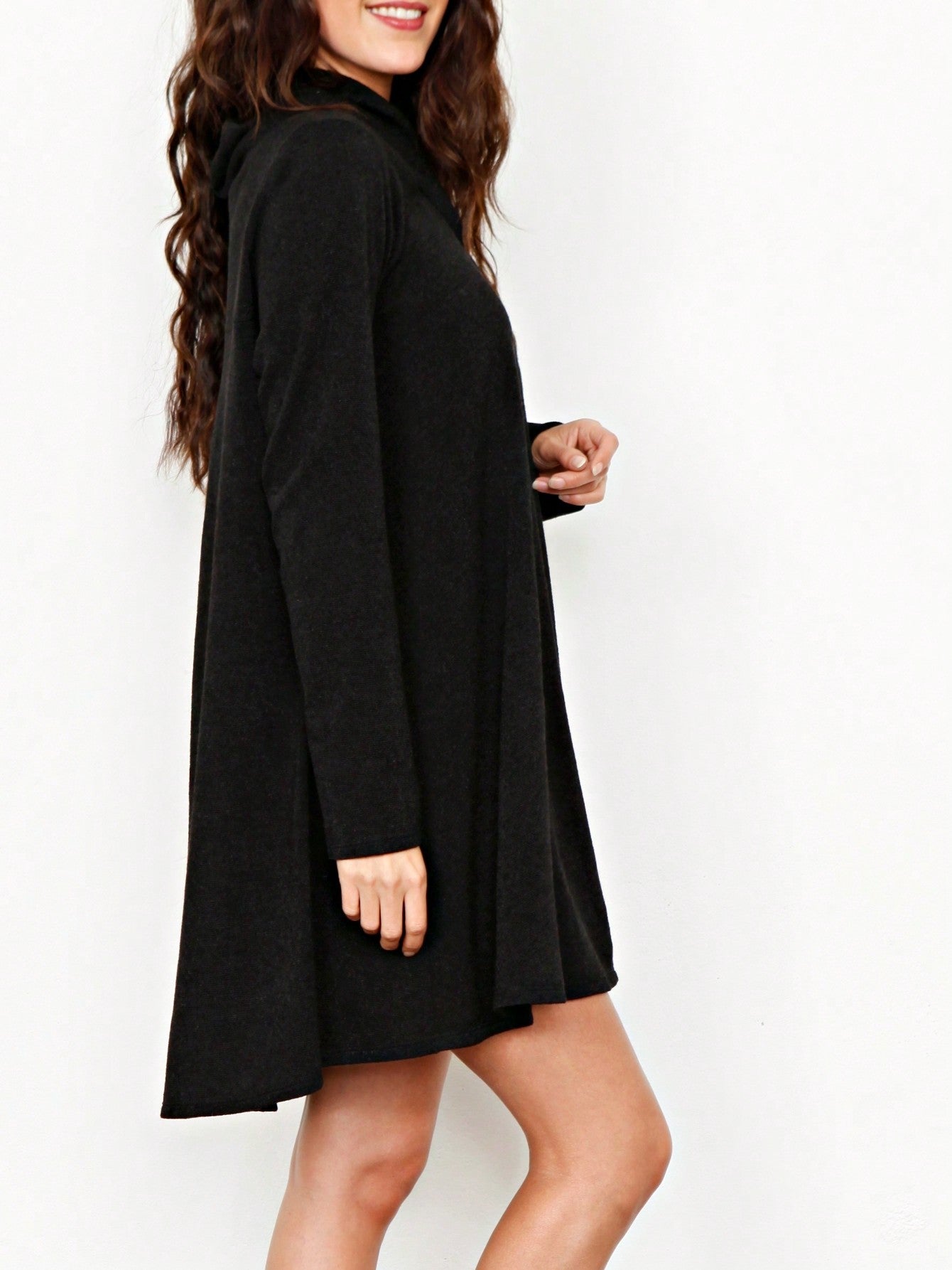 Boho Retro Solid Knit Button Turtle Neck Tulip Slit Tunic Top  Knit Top