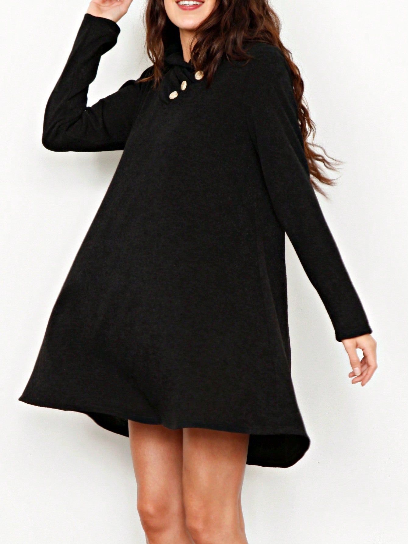 Boho Retro Solid Knit Button Turtle Neck Tulip Slit Tunic Top  Knit Top