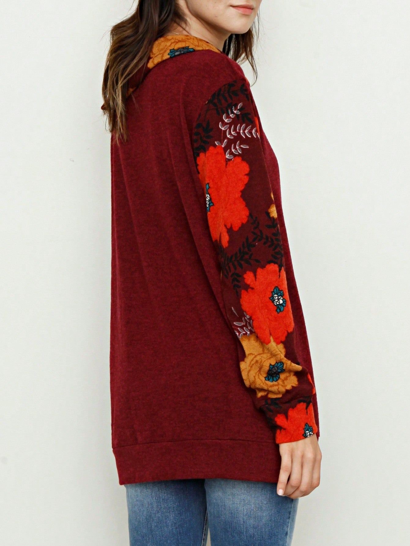 Boho Retro Solid Knit Button Turtle Neck Tulip Slit Tunic Top  Knit Top
