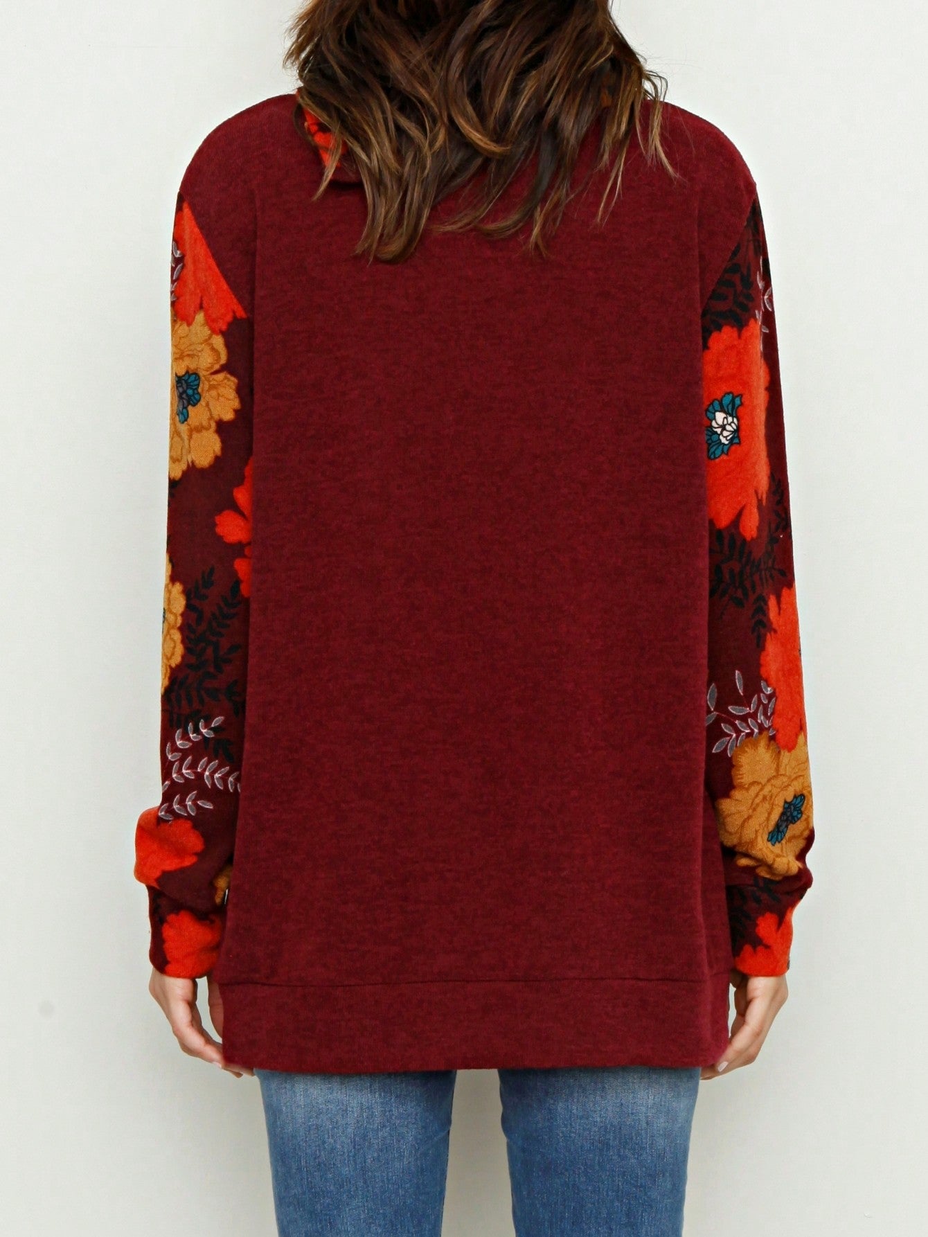 Boho Retro Solid Knit Button Turtle Neck Tulip Slit Tunic Top  Knit Top