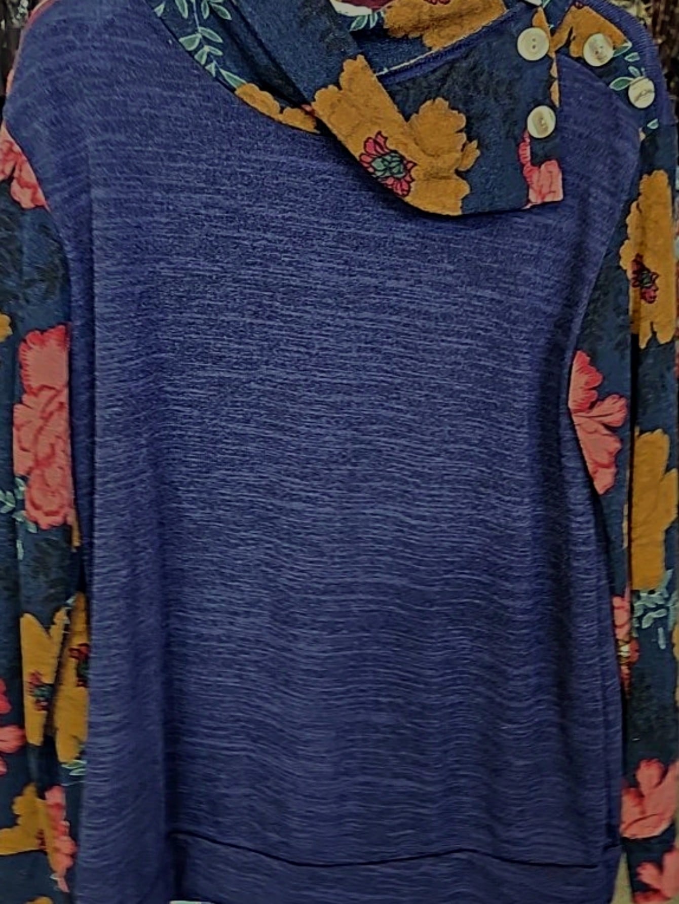 Boho Retro Solid Knit Button Turtle Neck Tulip Slit Tunic Top  Knit Top