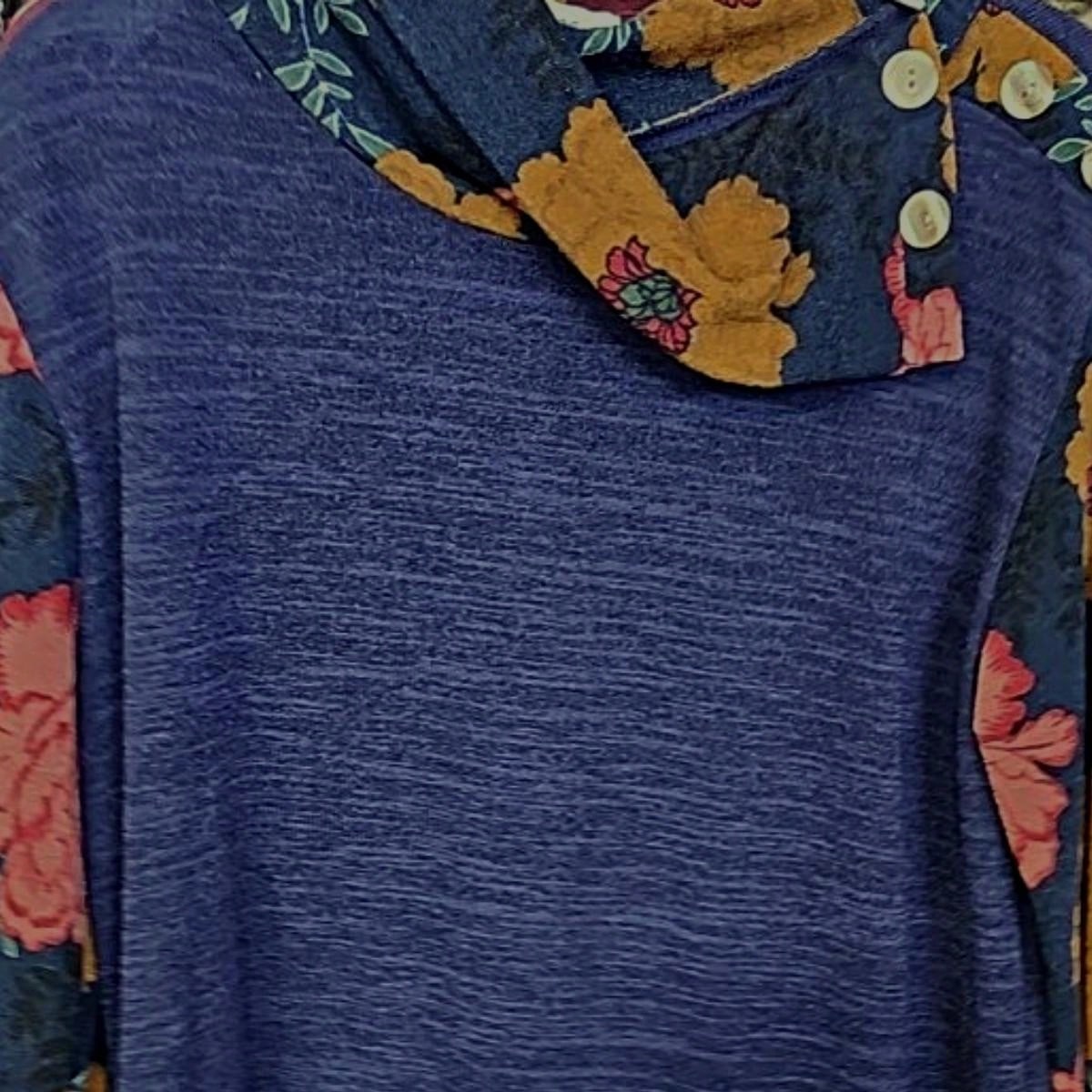 Boho Retro Solid Knit Button Turtle Neck Tulip Slit Tunic Top  Knit Top
