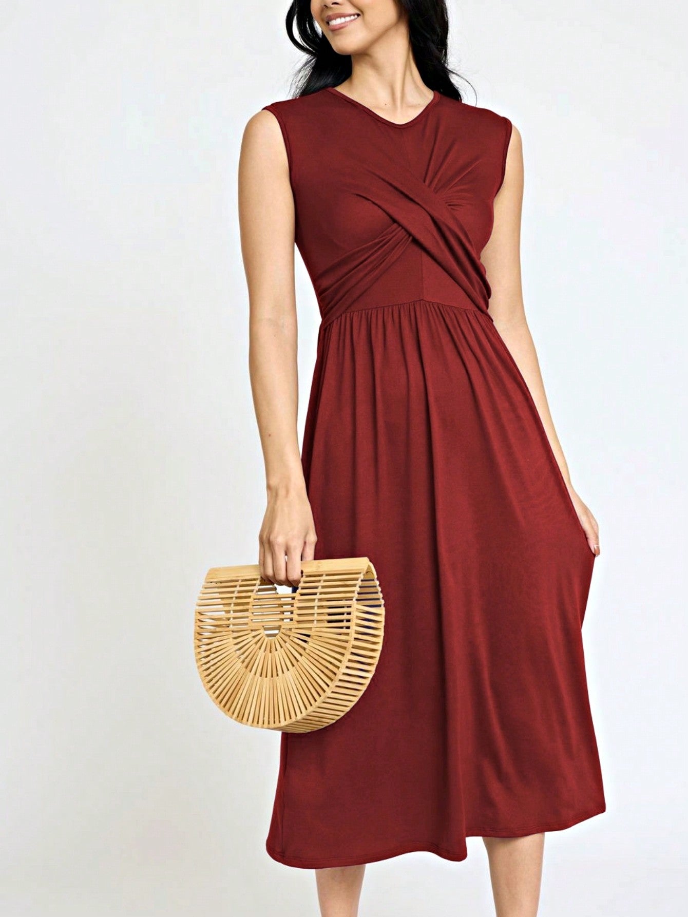 Boho Vacation Retro Solid Diagonal Tiered Midi Dress Balloon Bubble Sleeve  Bridesmaids Pink Red Sage Black Green Beige Olive
