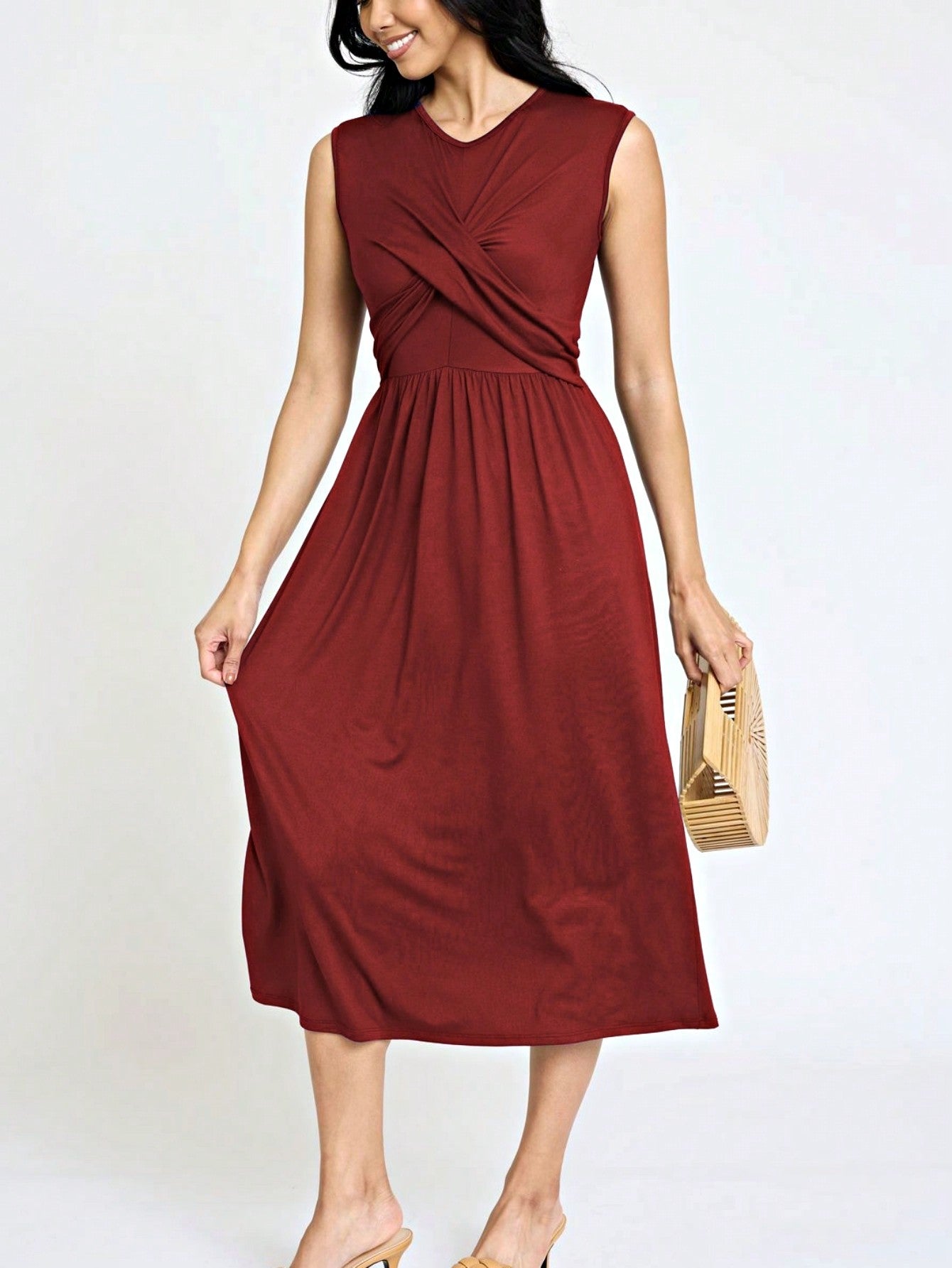 Boho Vacation Retro Solid Diagonal Tiered Midi Dress Balloon Bubble Sleeve  Bridesmaids Pink Red Sage Black Green Beige Olive