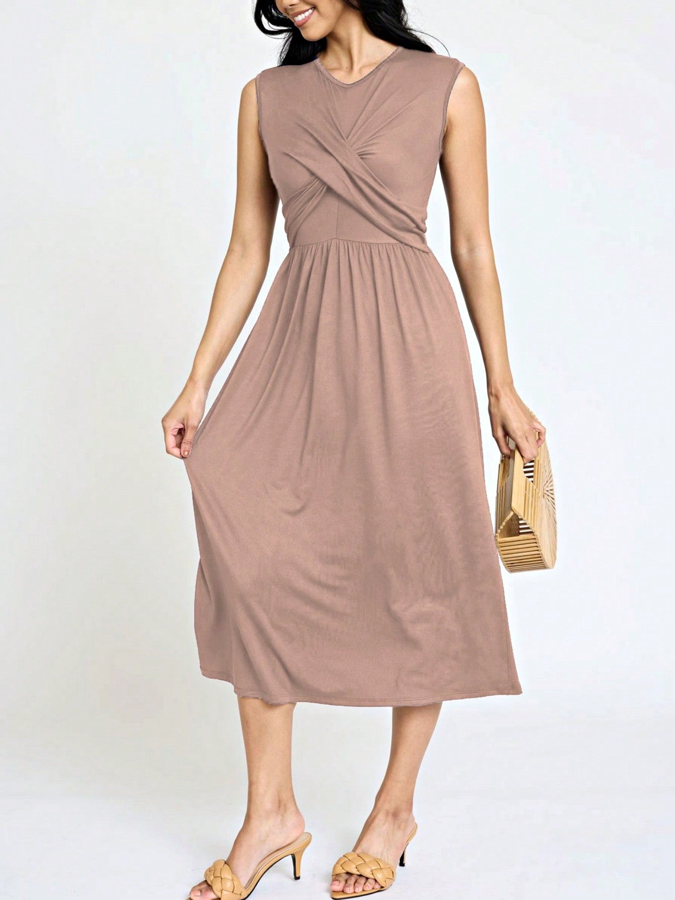Boho Vacation Retro Solid Diagonal Tiered Midi Dress Balloon Bubble Sleeve  Bridesmaids Pink Red Sage Black Green Beige Olive