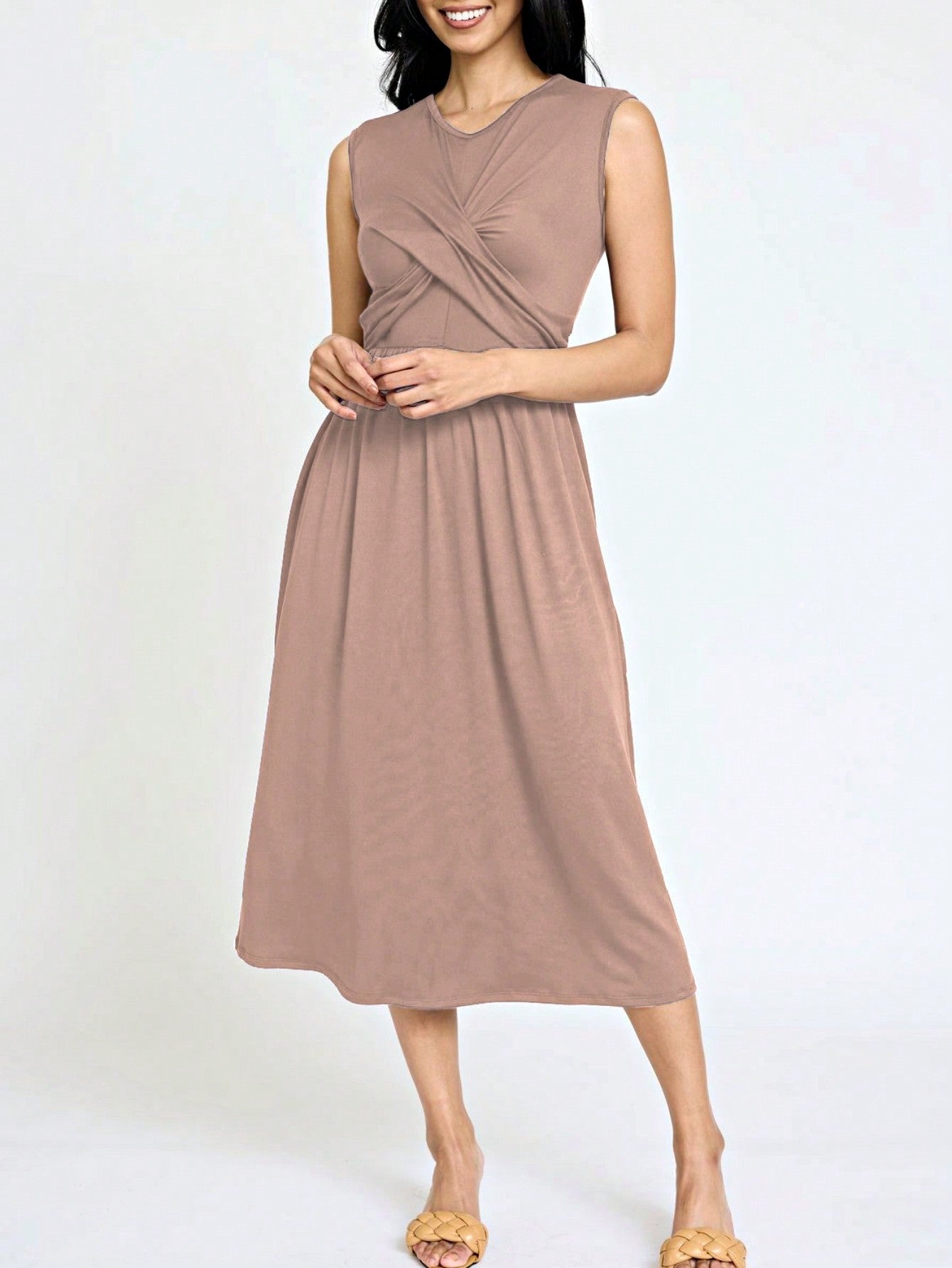 Boho Vacation Retro Solid Diagonal Tiered Midi Dress Balloon Bubble Sleeve  Bridesmaids Pink Red Sage Black Green Beige Olive