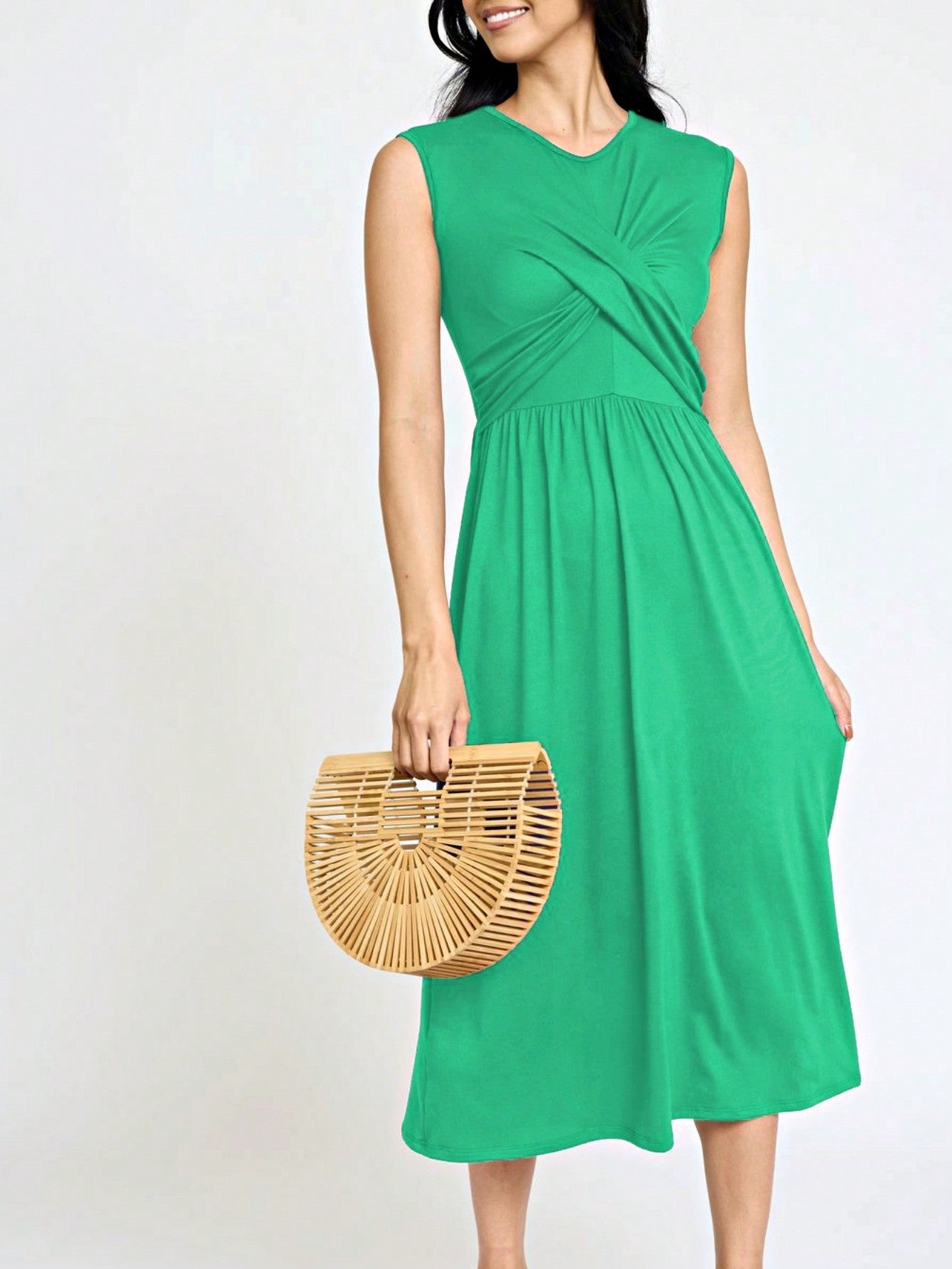 Boho Vacation Retro Solid Diagonal Tiered Midi Dress Balloon Bubble Sleeve  Bridesmaids Pink Red Sage Black Green Beige Olive