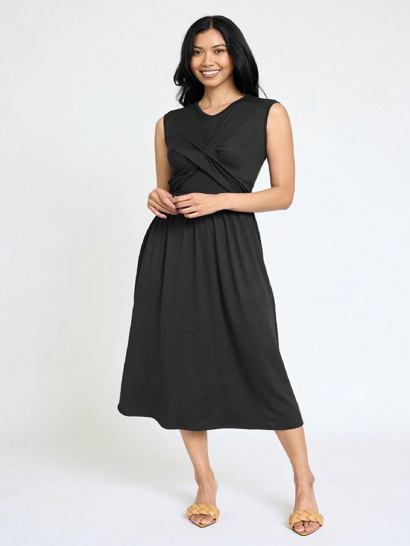 Boho Vacation Retro Solid Diagonal Tiered Midi Dress Balloon Bubble Sleeve  Bridesmaids Pink Red Sage Black Green Beige Olive
