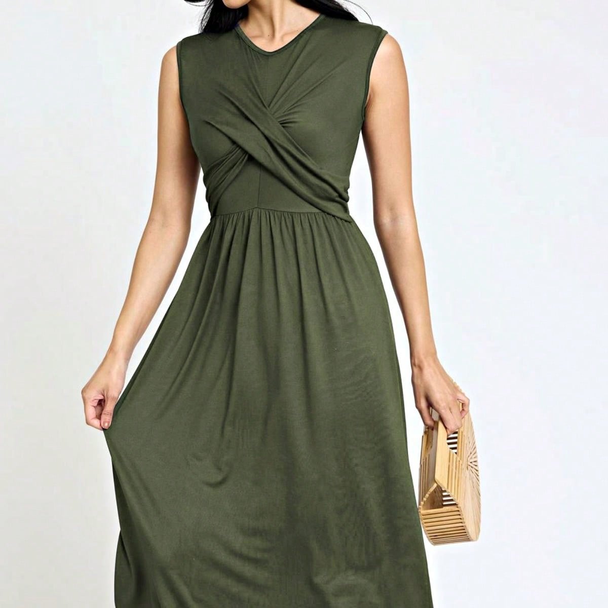 Boho Vacation Retro Solid Diagonal Tiered Midi Dress Balloon Bubble Sleeve  Bridesmaids Pink Red Sage Black Green Beige Olive