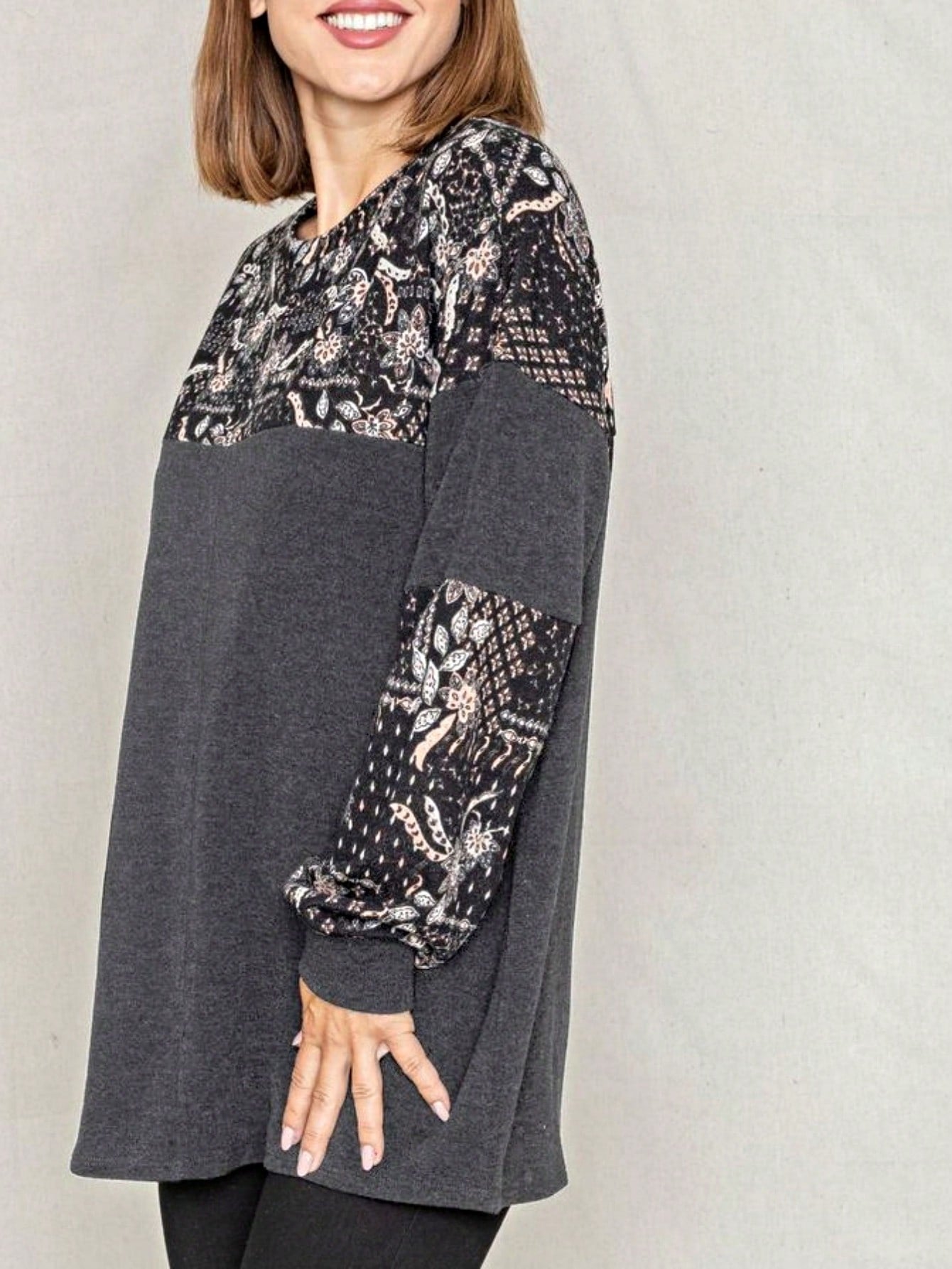Boho Retro 90'sCheckered Solid Raglan Drop Shoulder Knit Top Sweatshirt Pullover Tunic