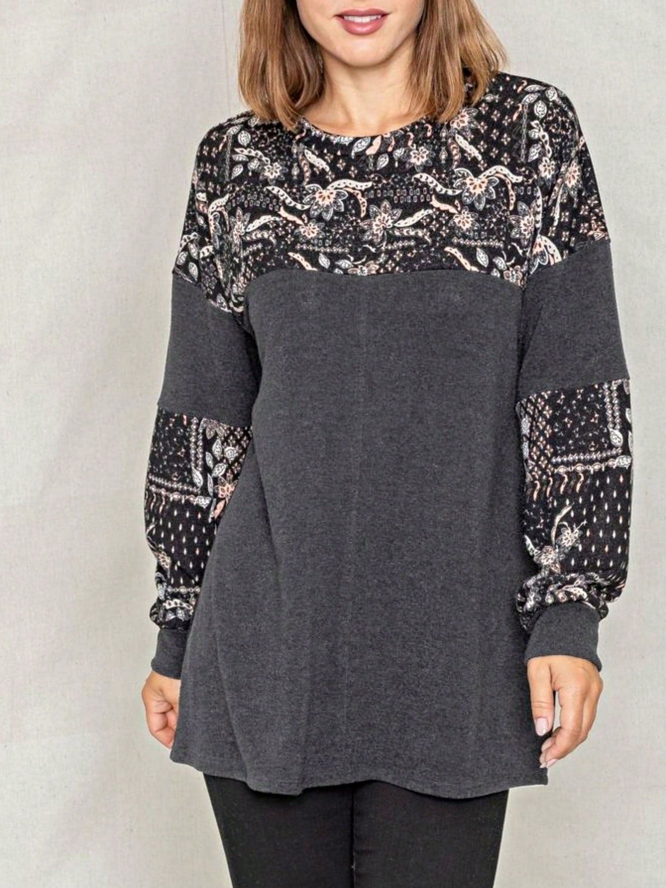 Boho Retro 90'sCheckered Solid Raglan Drop Shoulder Knit Top Sweatshirt Pullover Tunic