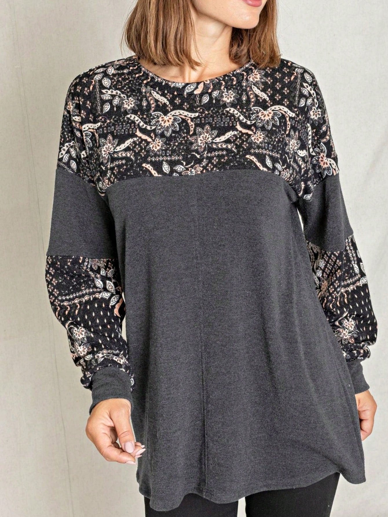 Boho Retro 90'sCheckered Solid Raglan Drop Shoulder Knit Top Sweatshirt Pullover Tunic